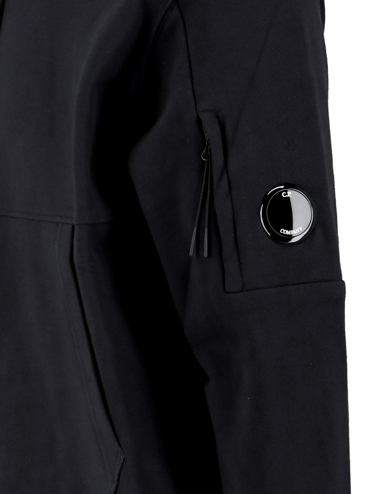 C.p. Company Classic Black Hoodie With Kangaroo Pocket And Signature Detail In Multi