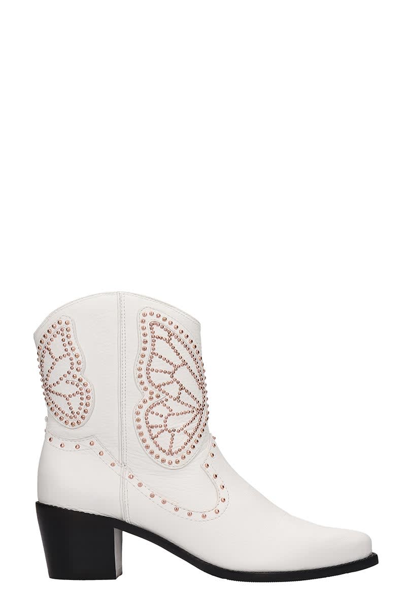 SOPHIA WEBSTER SHELBY LOW HEELS ANKLE BOOTS IN WHITE LEATHER,11296388