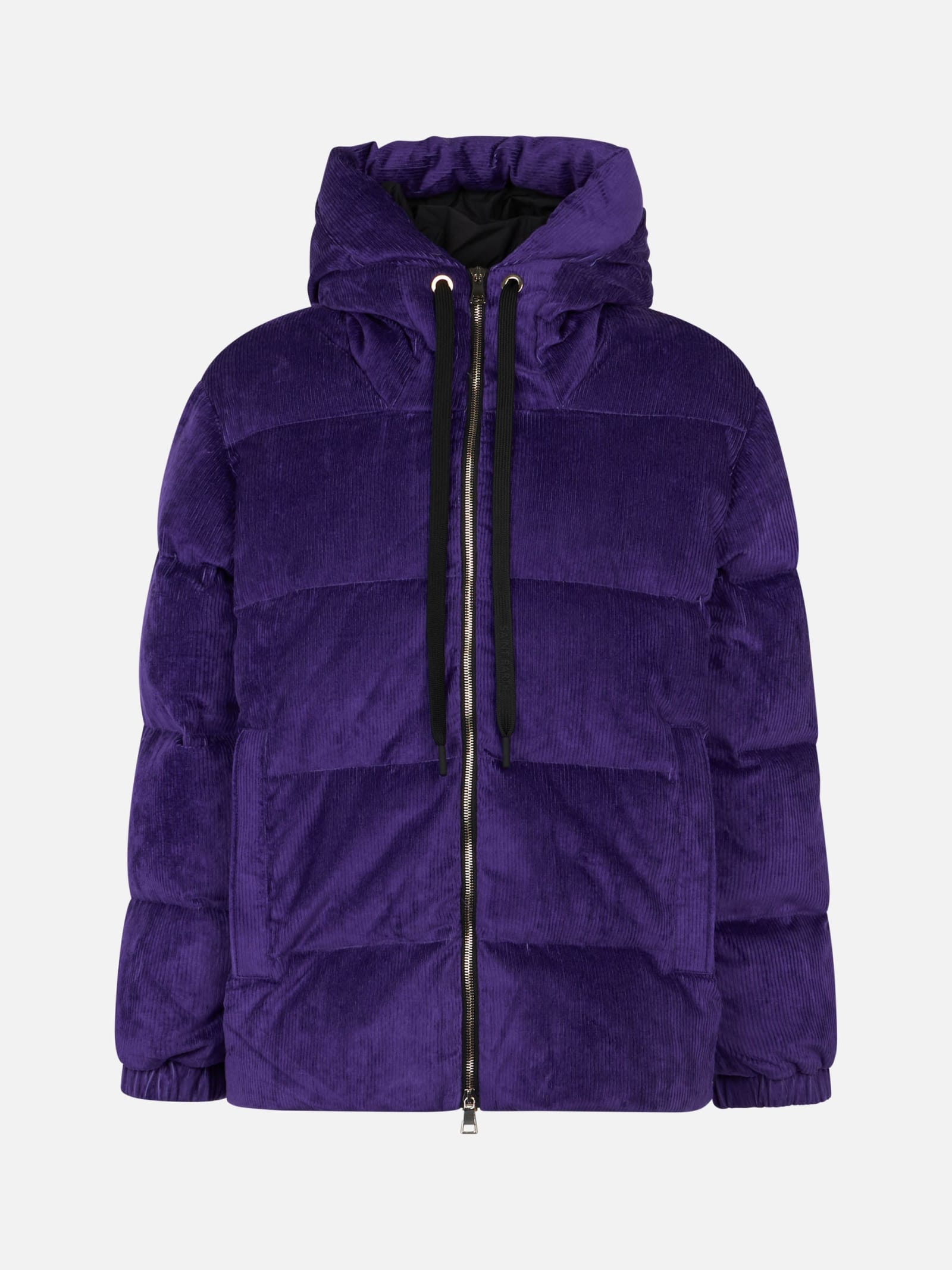 Mc2 Saint Barth Woman Purple Corduroy Down Padded Jacket With Hoodie In Pink
