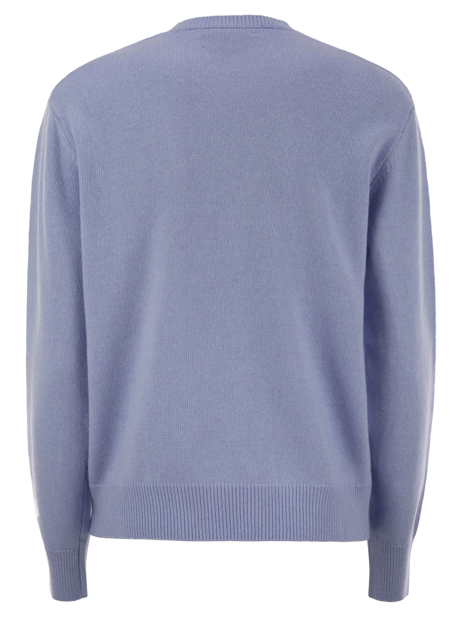 Shop Mc2 Saint Barth Wool And Cashmere Blend Sweater With Embroidery Nessuno Te Lha Chiesto In Light Blue