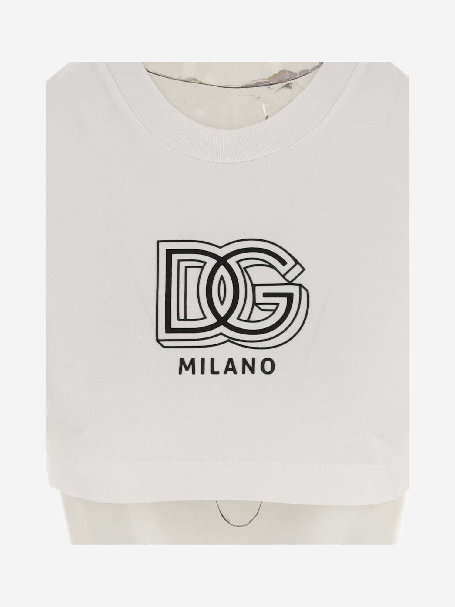 Shop Dolce & Gabbana Stretch Cotton Crop T-shirt With Logo In White