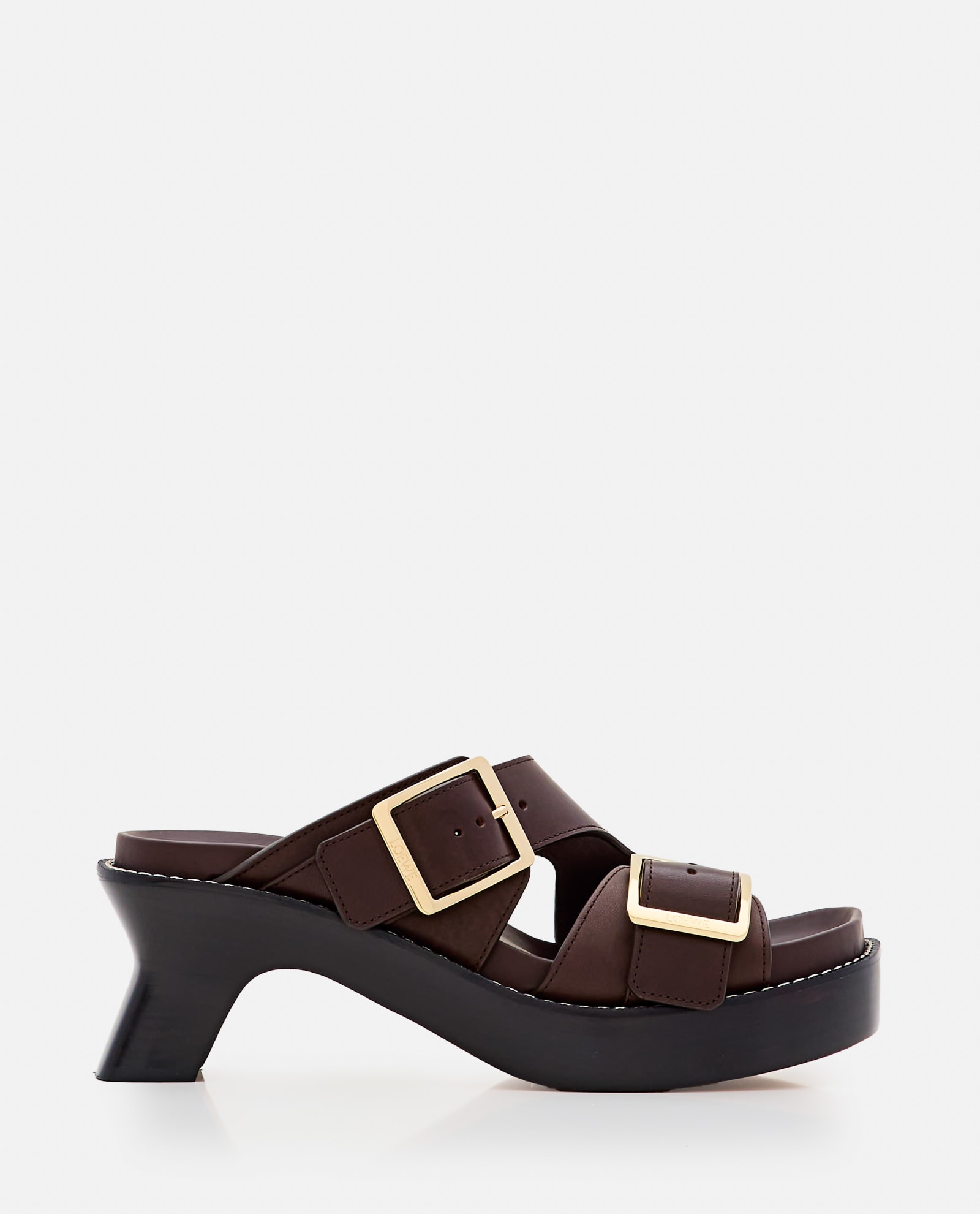 Shop Loewe Buckle Detailed Open Toe Sandals In Brown