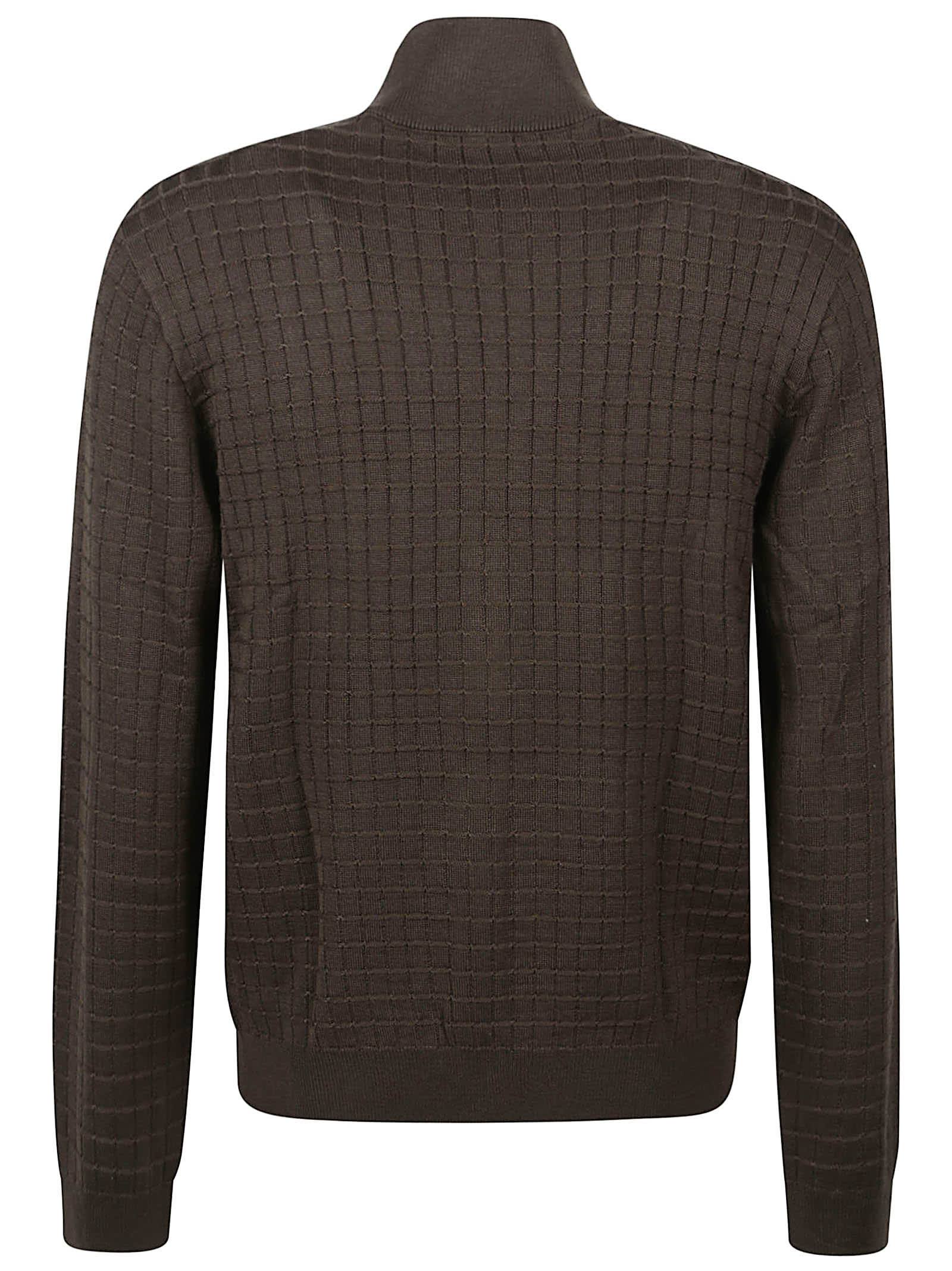 Emporio Armani Grid-pattern Zip-up Cardigan In Black