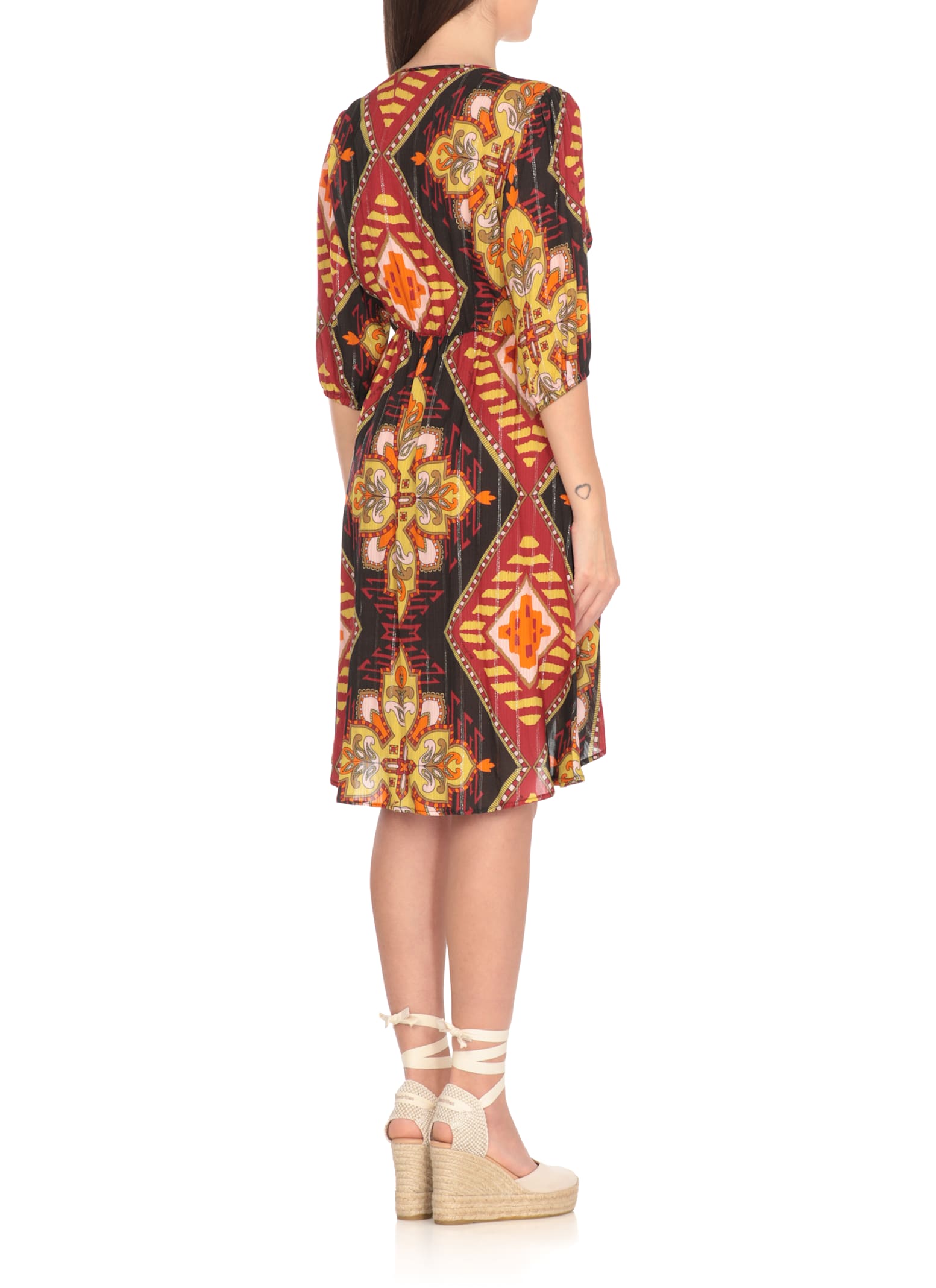 Miss Bikini Vibrant Multicolor Viscose Dress With 3/4 Sleeves In Multi