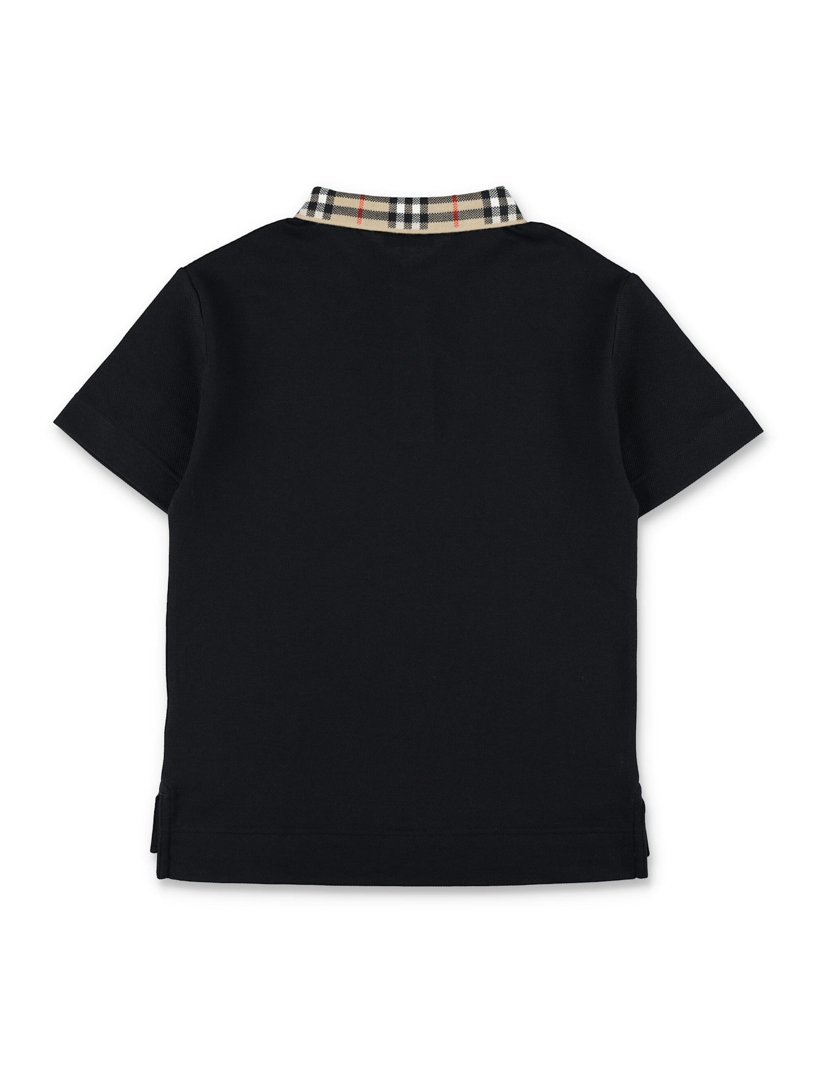 Burberry Kid - Black Polo With Check Collar In Black