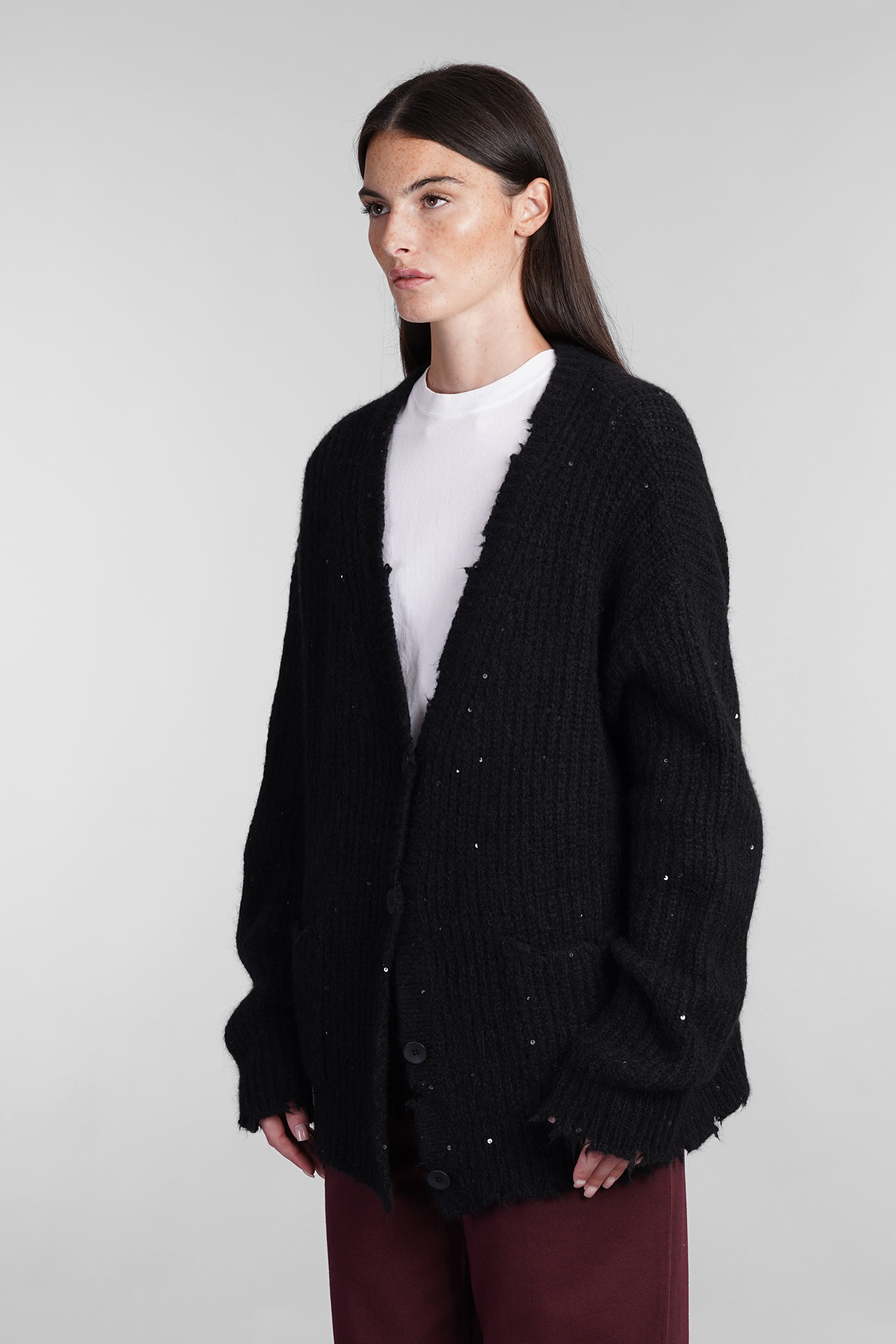 Shop Laneus Cardigan In Black Wool