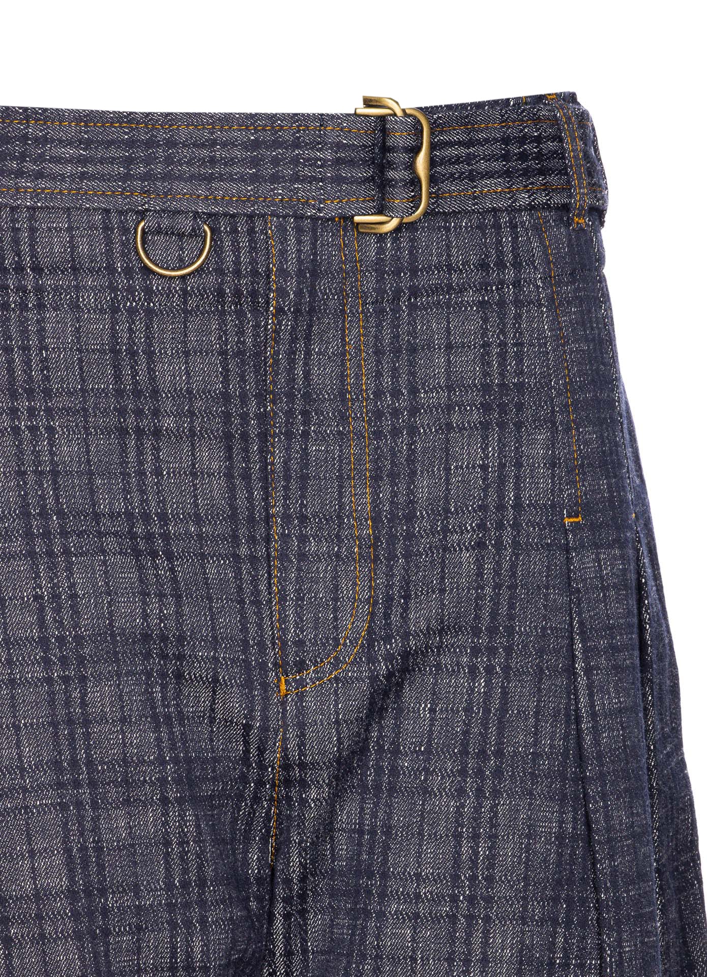 Burberry High Waist Plaid Pattern Trousers With Belt In Blue