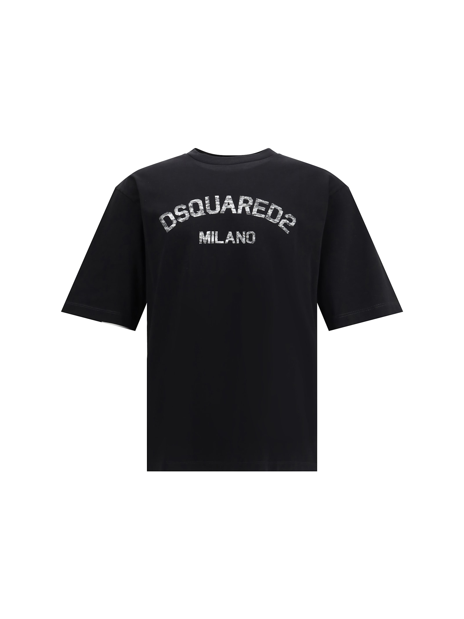 Dsquared2 Loose Fit Black Cotton T-shirt With Vintage Logo In Black