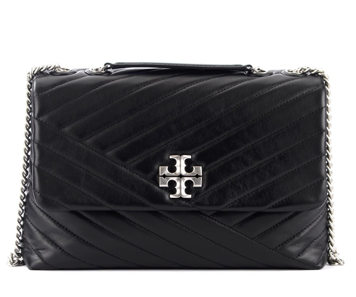 Tory Burch Kira M Shoulder Bag In Black Leather With Silver Details