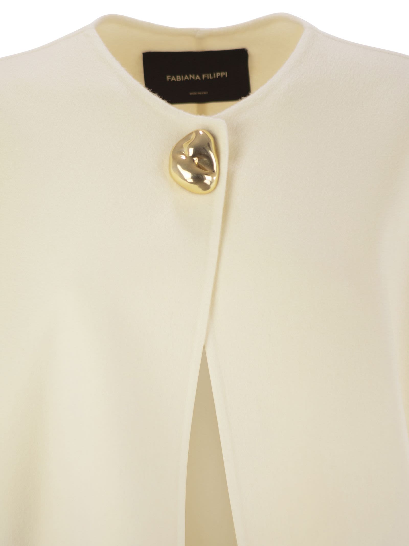 Fabiana Filippi Double Cashemere Coat With Jewelled Button In White