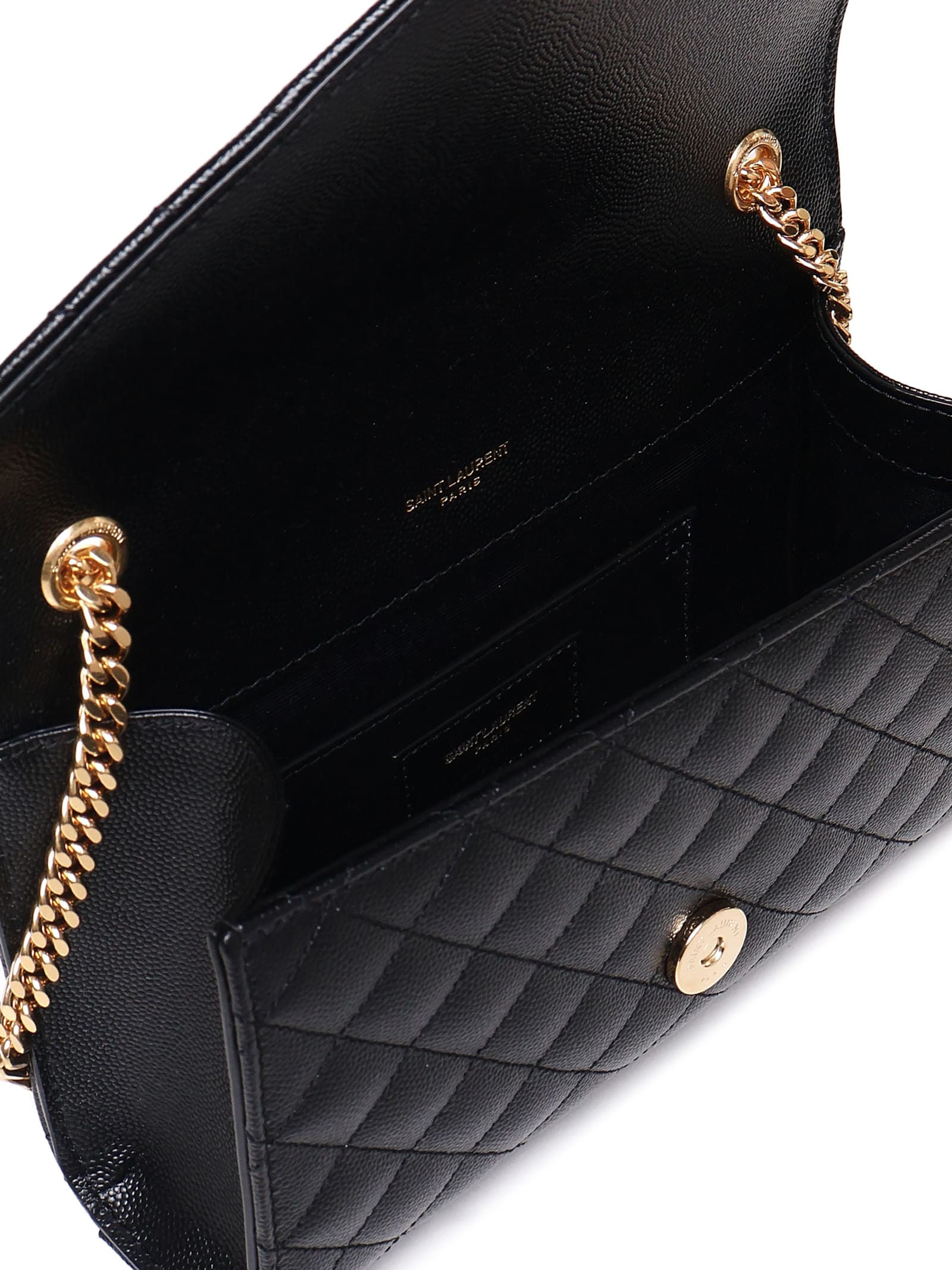 Shop Saint Laurent Envelope Lambskin Bag In Black