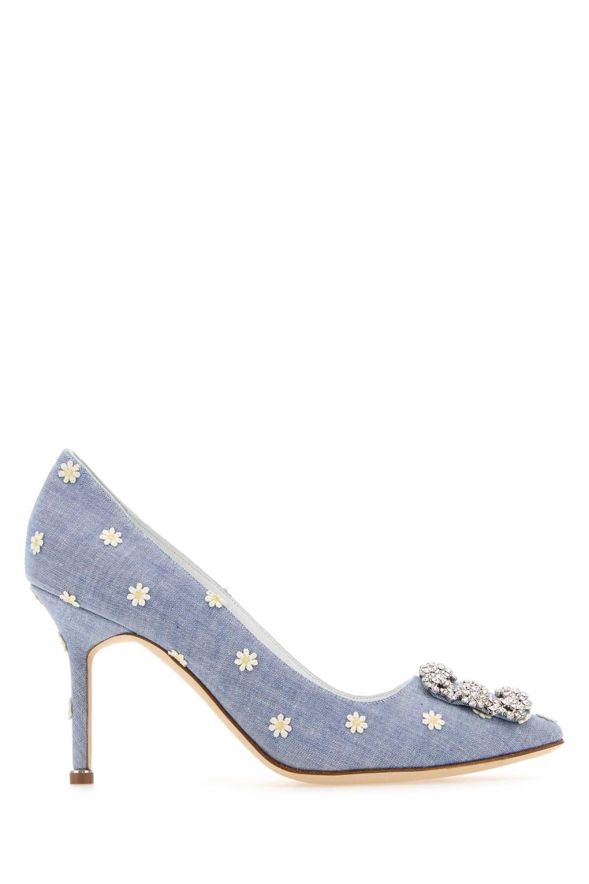 Shop Manolo Blahnik Embroidered Fabric Hangisi Pumps In Yembwhit