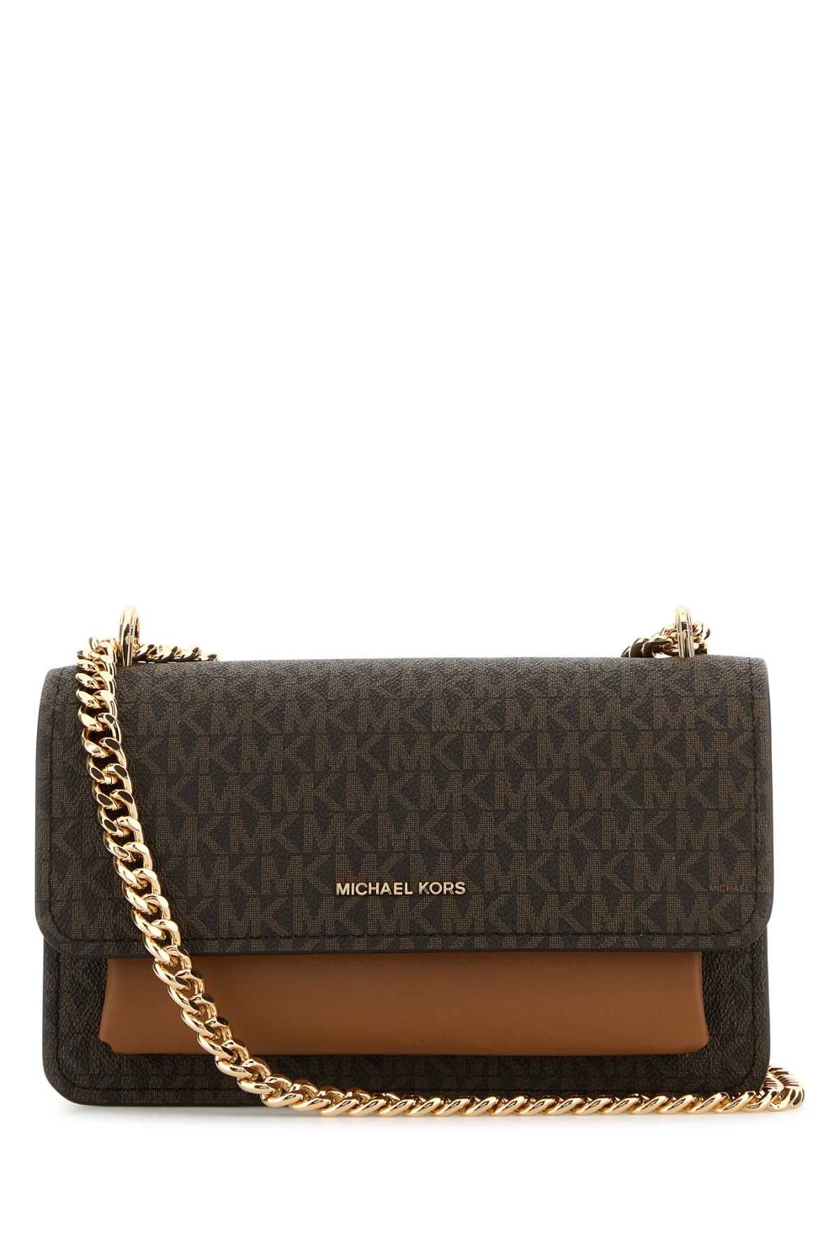 Michael Kors Printed Canvas And Leather Claire Shoulder Bag In Brnacorn