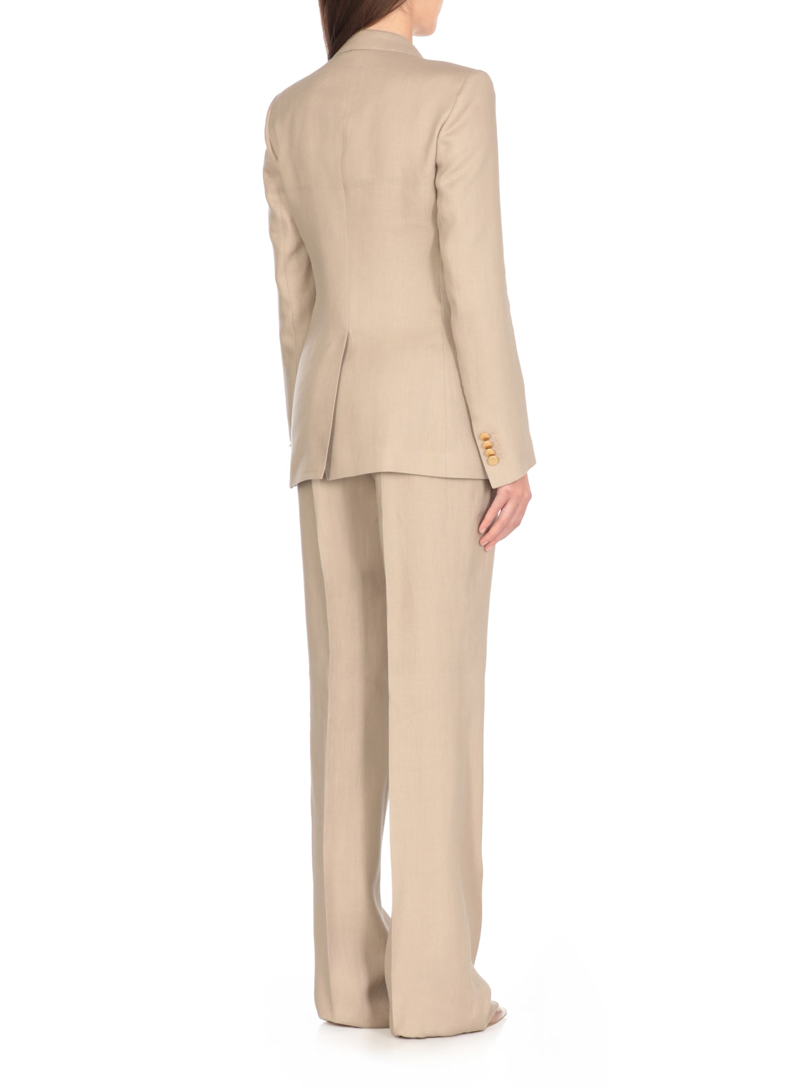 Tagliatore Beige Double-breasted Suit With Golden Buttons In Linen Woman In Beige