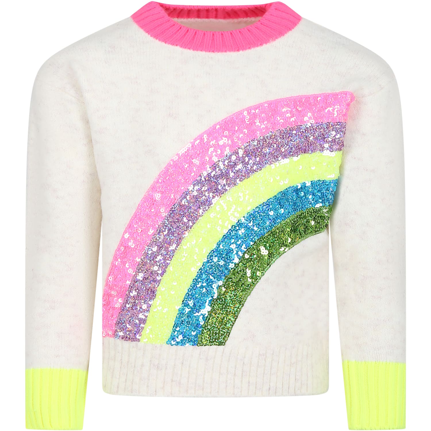 Billieblush Kids' Melange Ivory Sweater With Rainbow For Girl