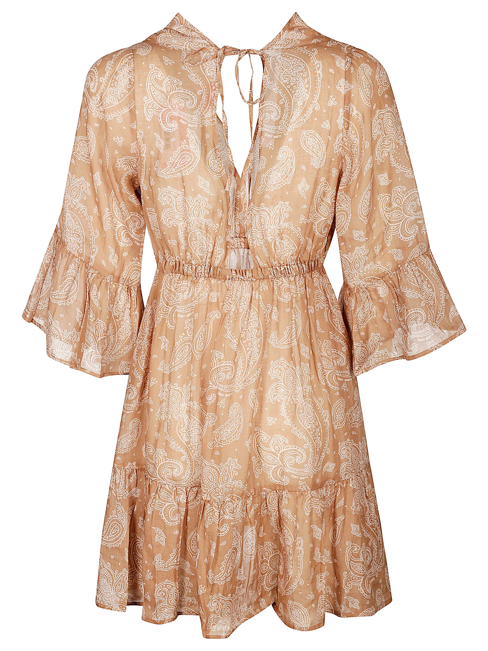 Mc2 Saint Barth Ramie Elegant Paisley Print Dress In Brown