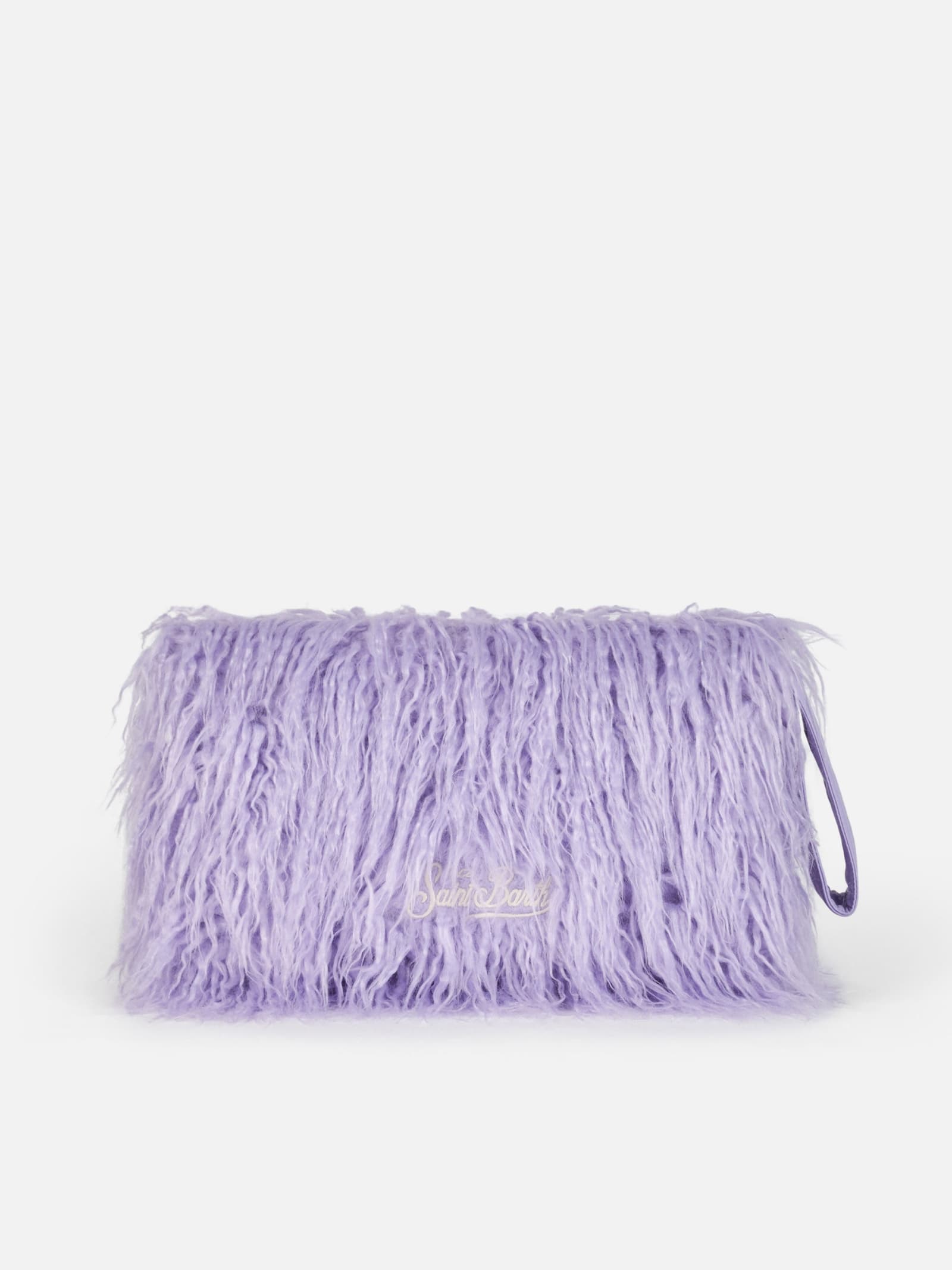 Mc2 Saint Barth Lilac Furry Mildred Pochette With Saint Barth Embroidery In Pink
