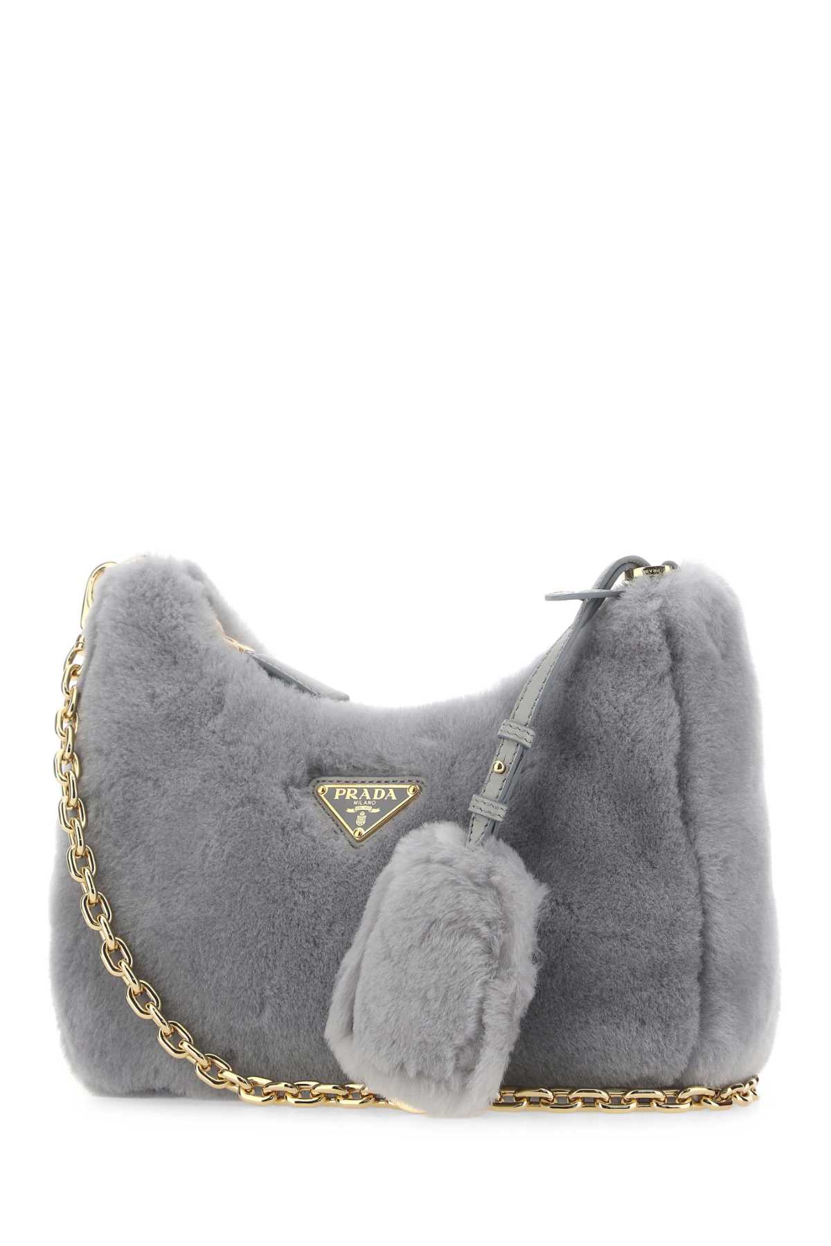 Prada Shearling Shoulder Bag Detachable Strap In Blue
