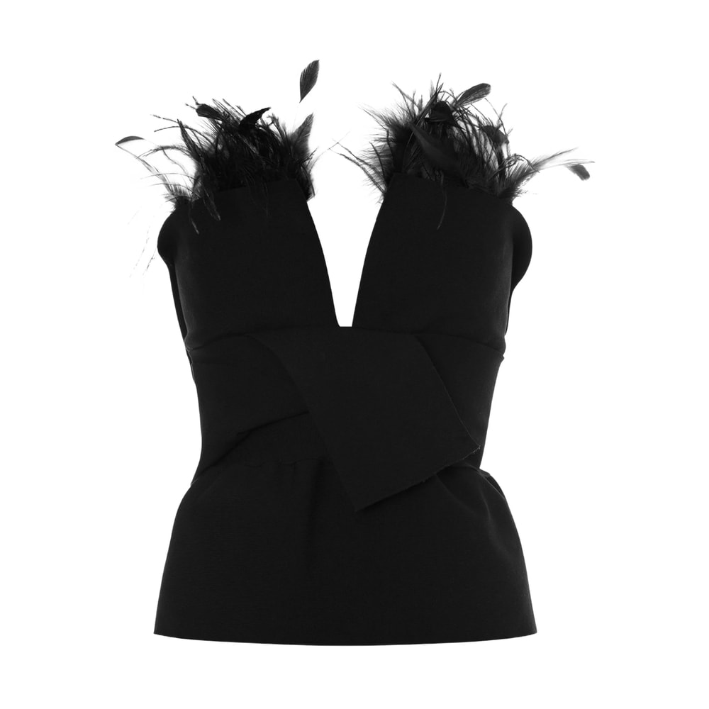 Alberta Ferretti Women Viscose Blend Top With Feathers Profile In Black