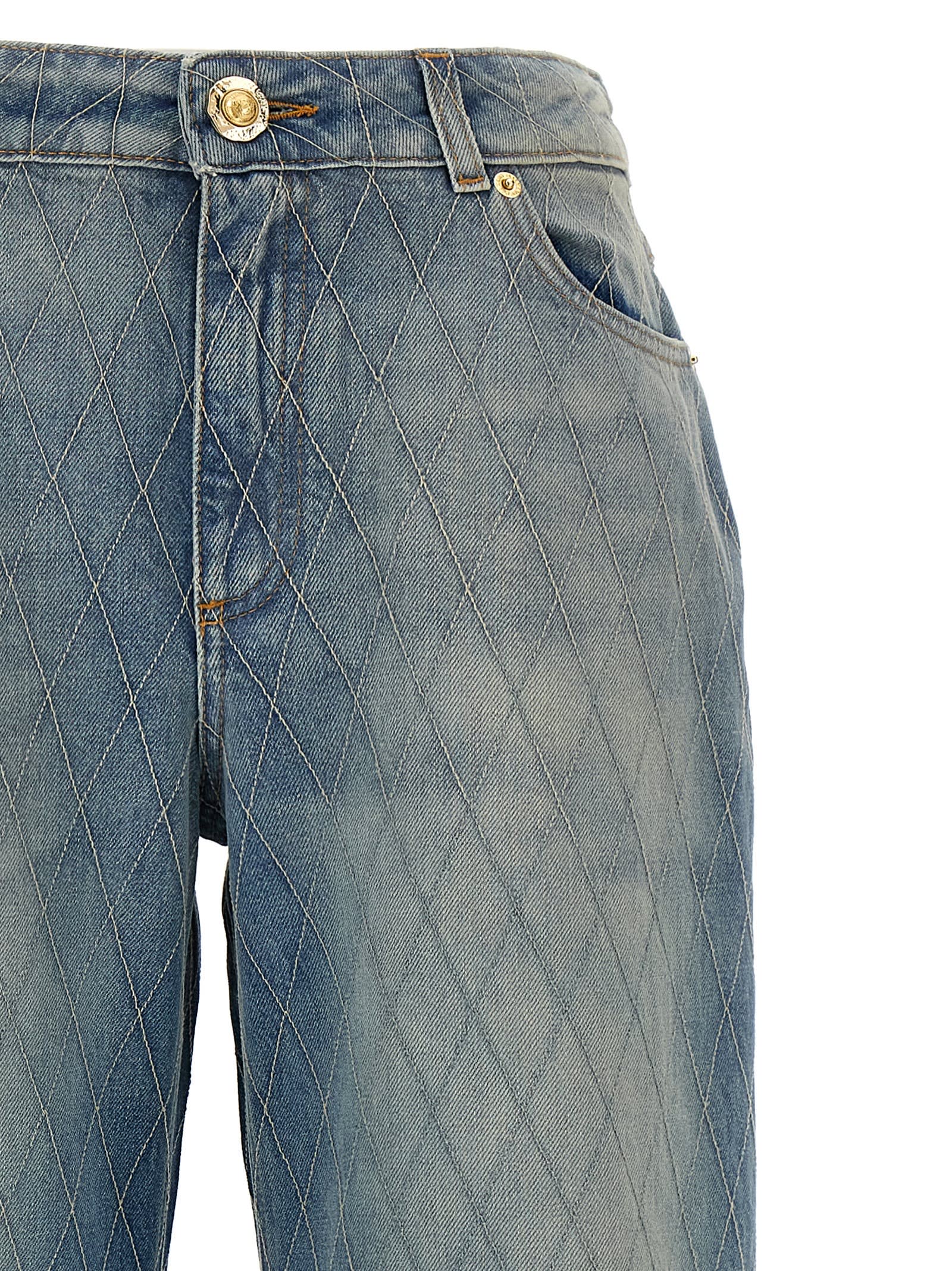 Balmain Wide-leg Quilted Trousers Pockets Loops In Blue