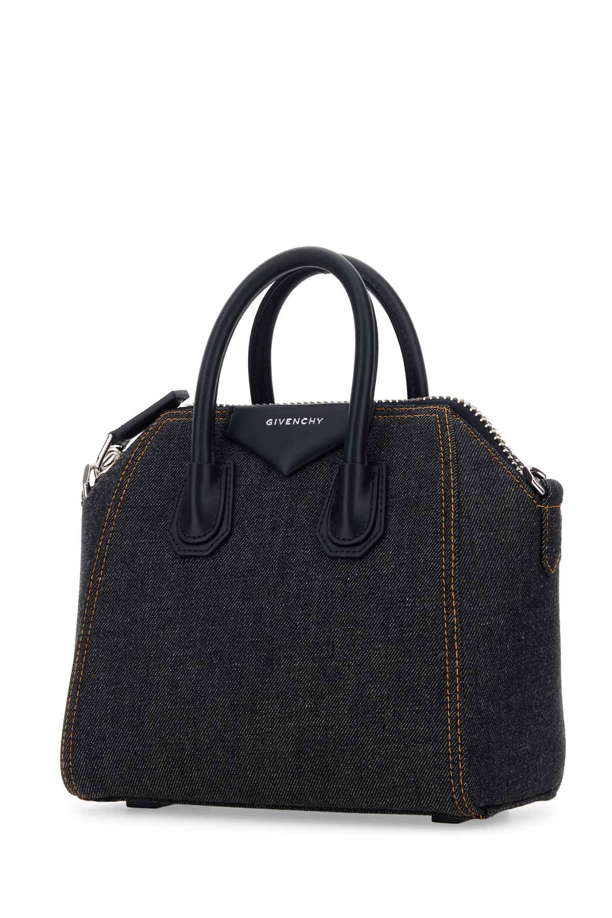 Givenchy Denim Mini Antigona Handbag In Black