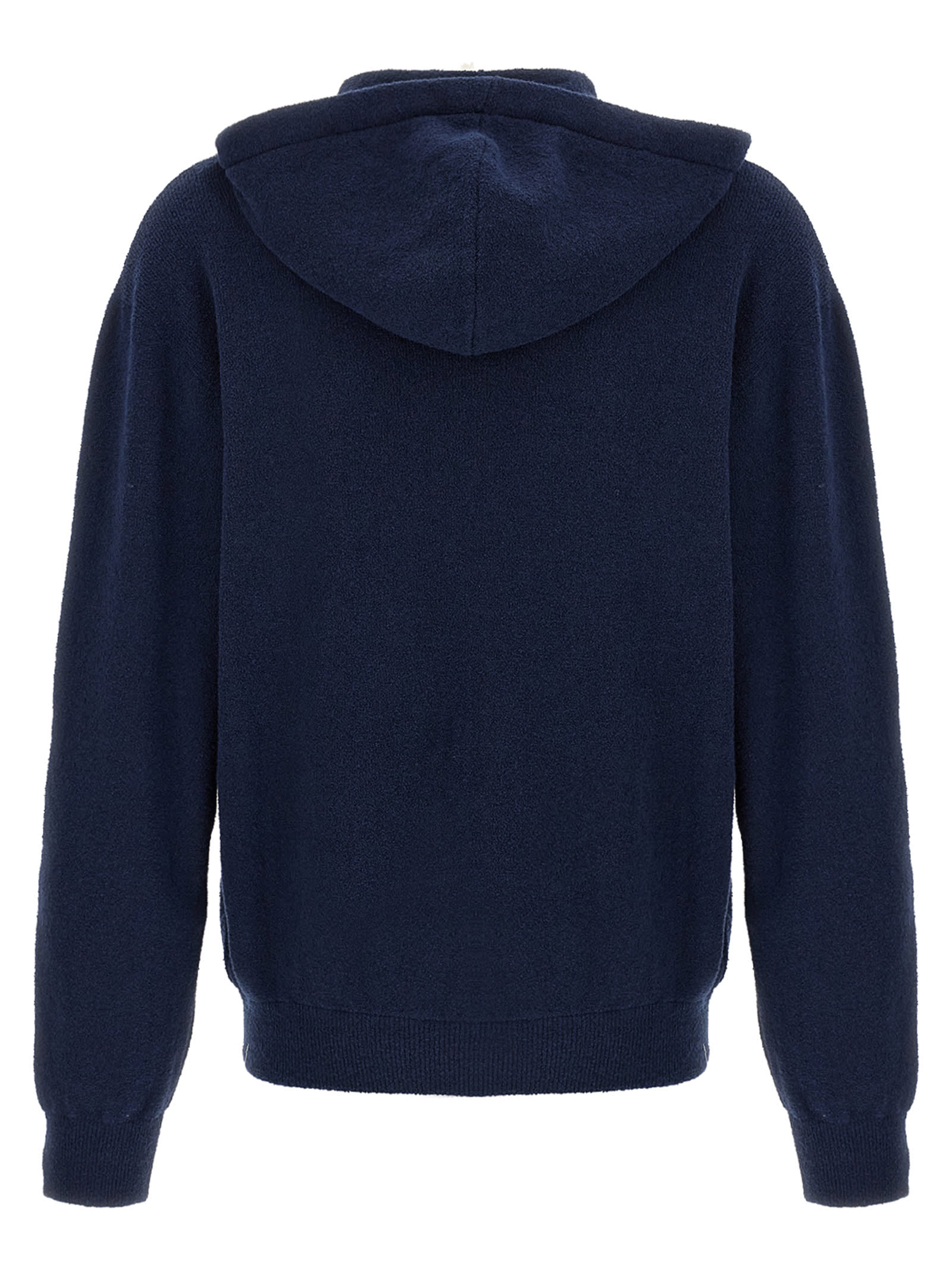 Roberto Collina Hooded Terry Sweater With Ribbed Cuffs And Hem In Blue