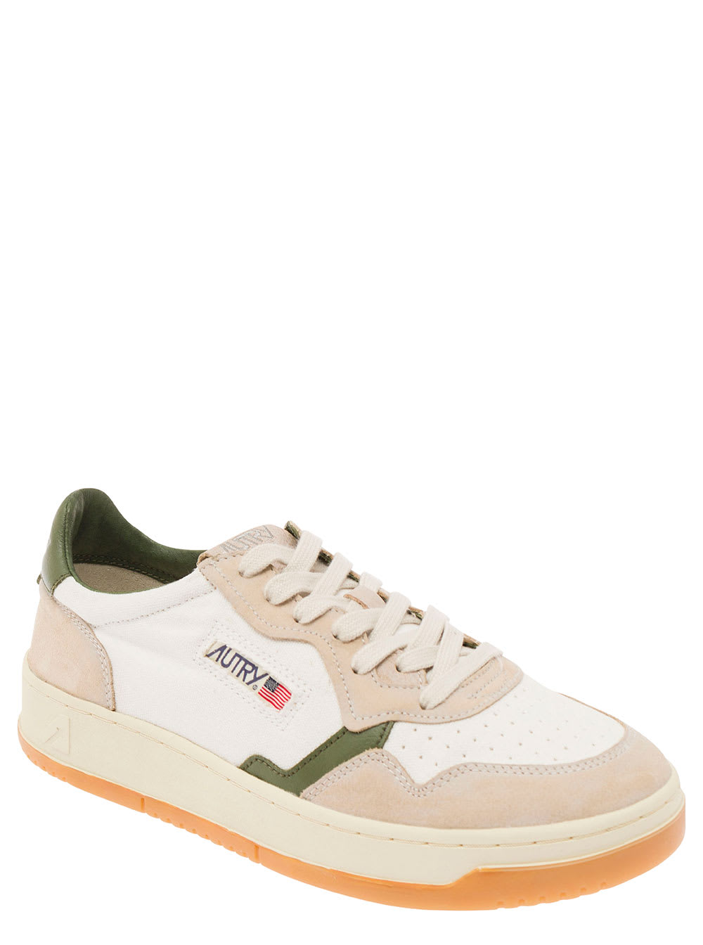 Shop Autry Medalist Canvas Multicolor Low Top Sneakers With Suede Insert In Canvas Man In White