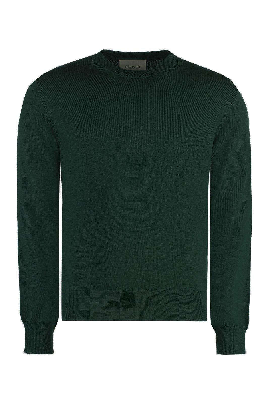 Shop Gucci Logo Embroidered Knit Sweater In Green