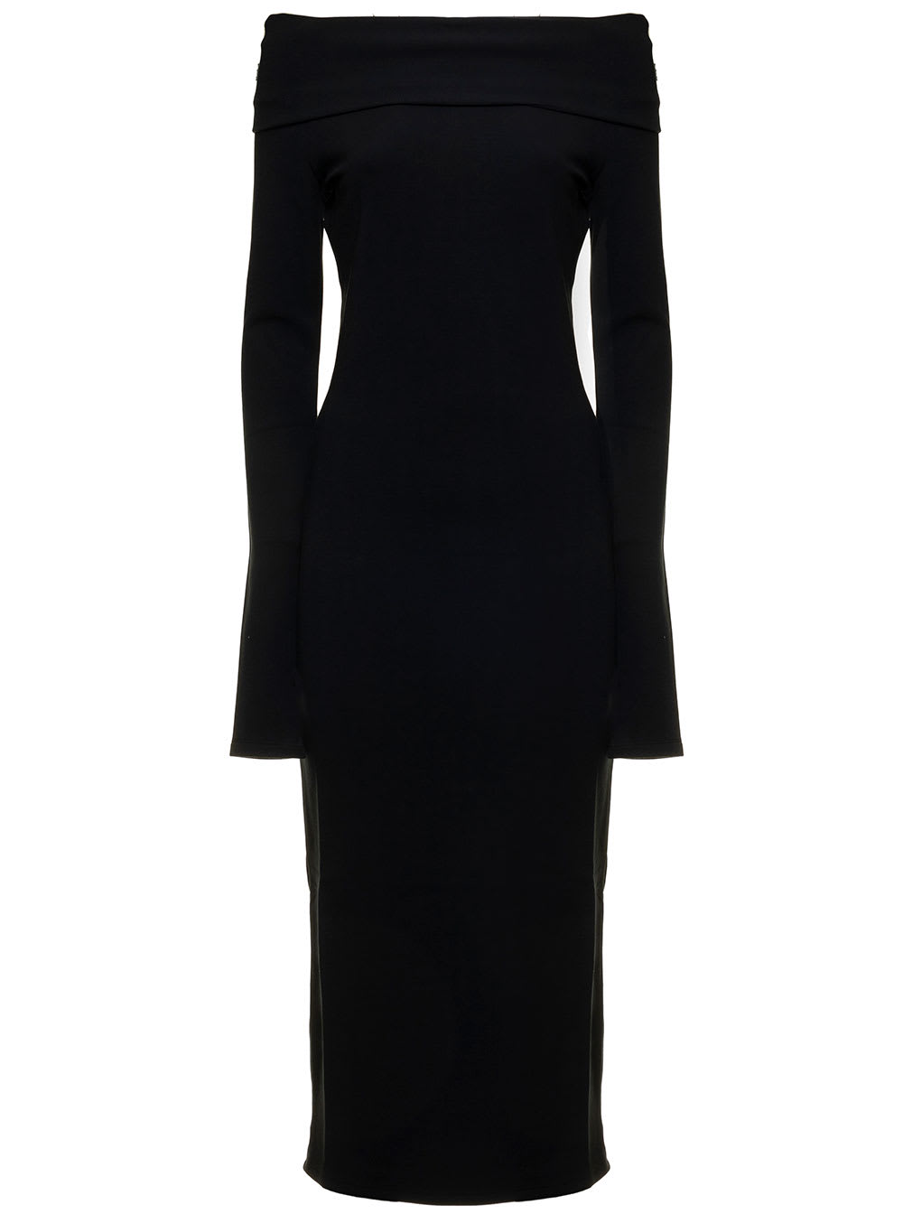 Black Midi Kaia Dress In Stretch Jersey Crepe With Off-the-shoulder Neckline The Andamane Woman