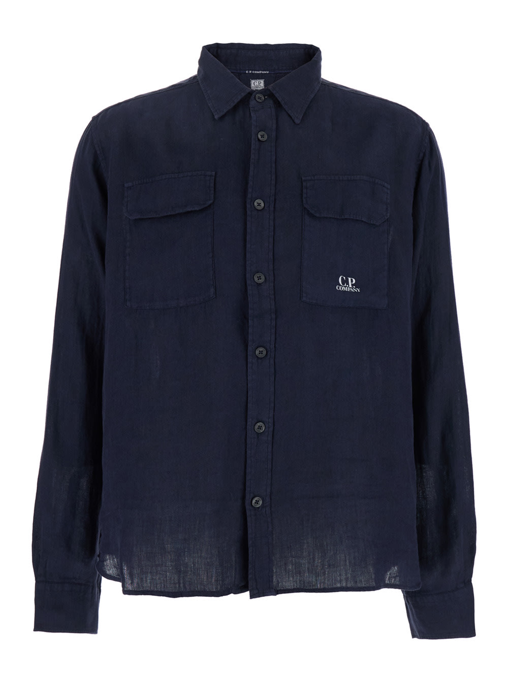 C.p. Company Blue Shirt With Lettering Logo Printed On The Front In Blu