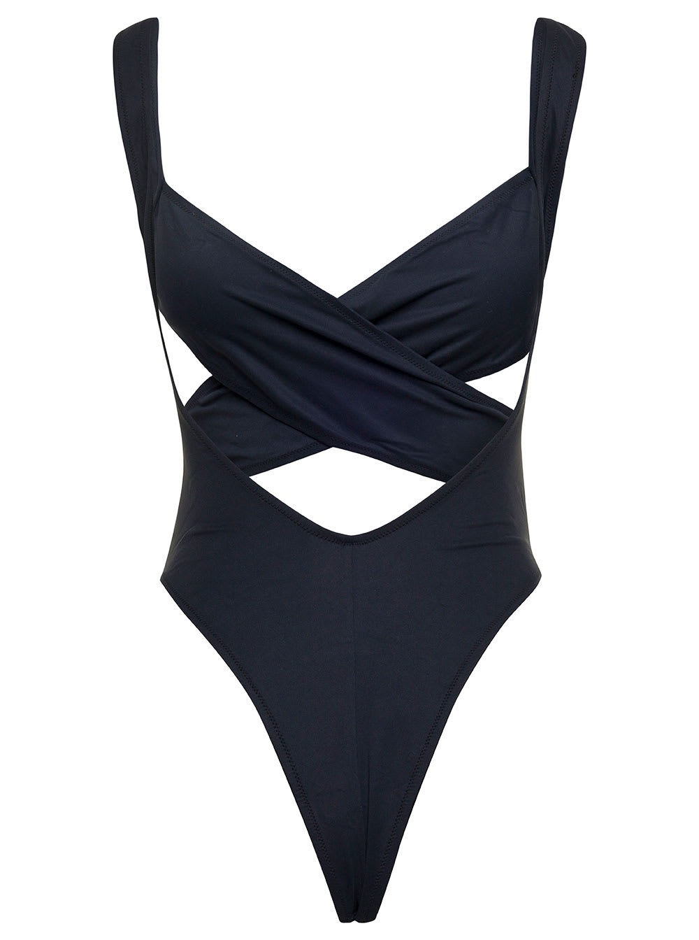Shop Reina Olga Exotica Black One-piece Swimsuit With Cut-out And Cross-strap In Polyamide Stretch Woman