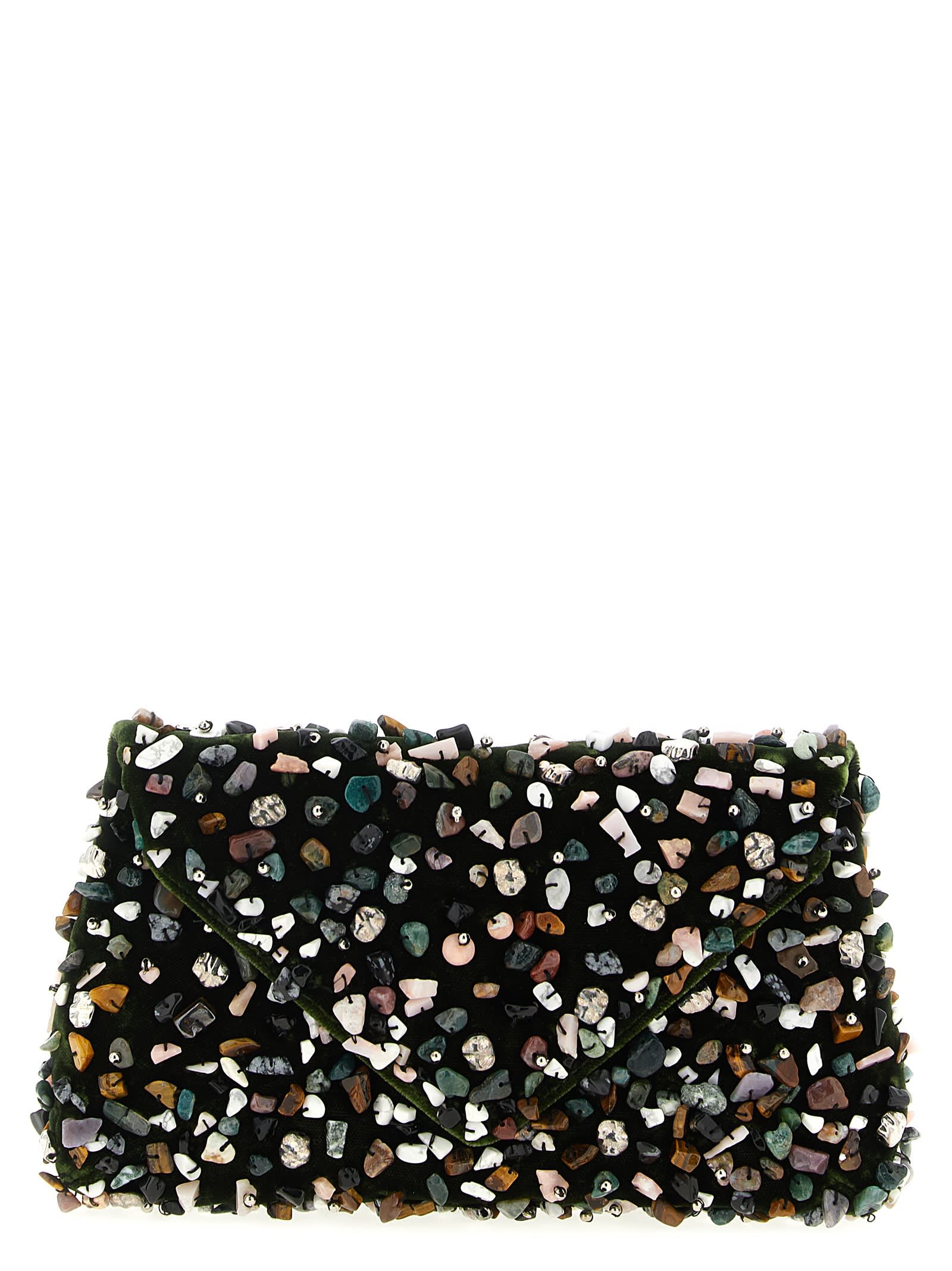 Dries Van Noten Embellished Envelope Clutch In Green
