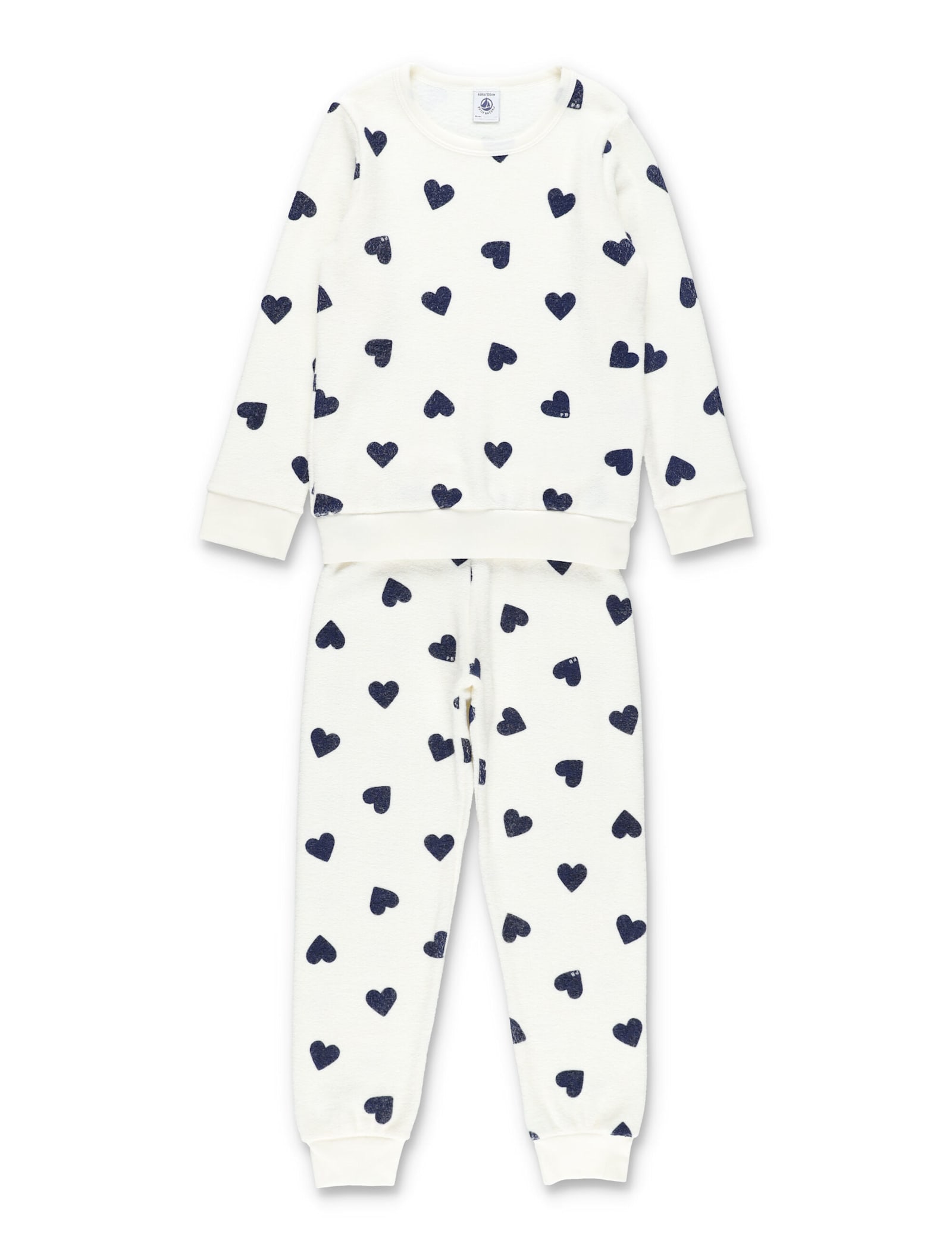 Petit Bateau Cotton Terry Pyjamas With Heart Print In White