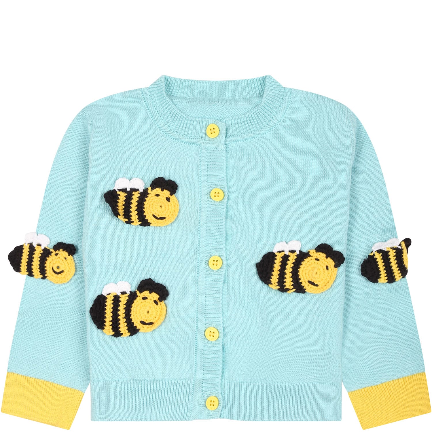 Shop Stella Mccartney Light Blue Cardigan For Baby Girl With Bees