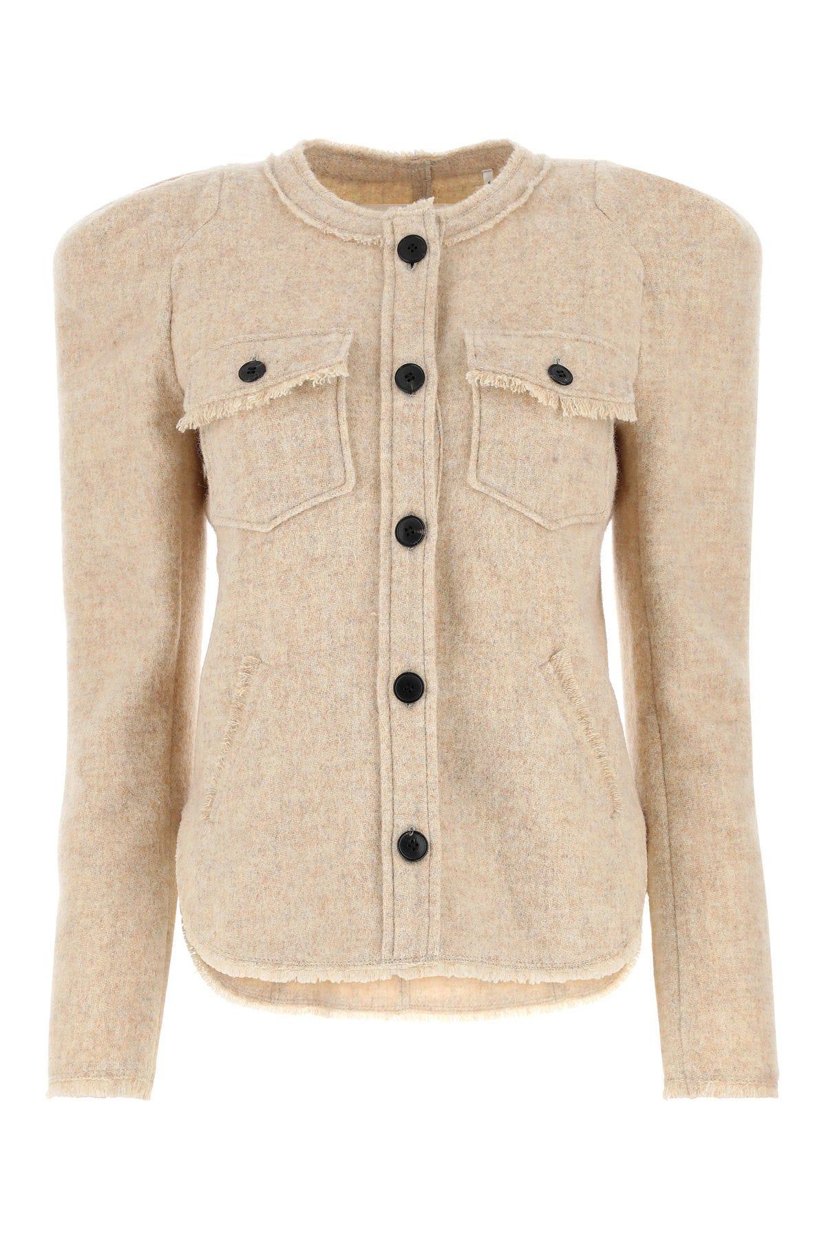 Shop Marant Etoile Melange Sand Wool Blend Nelly Blazer In Beige