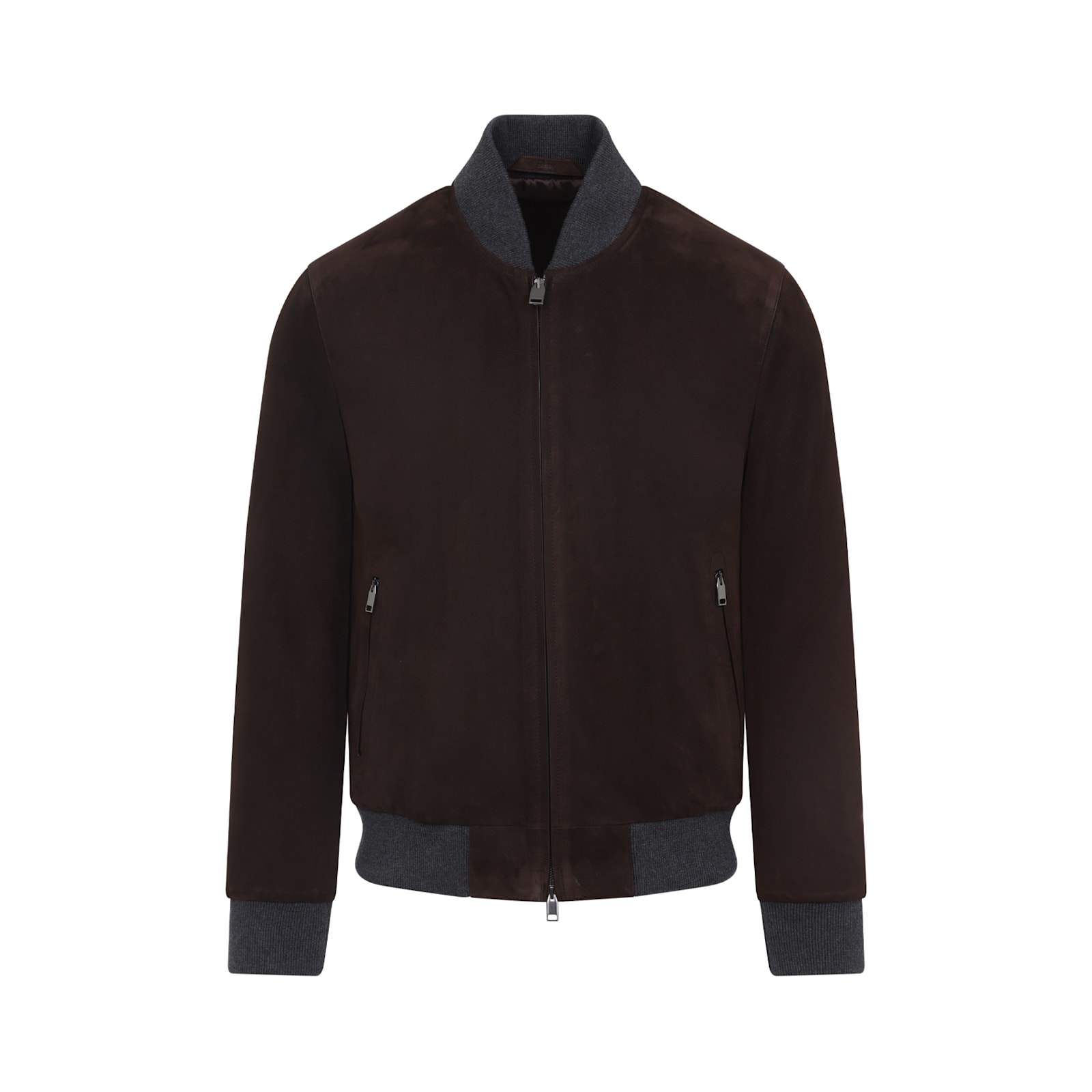 Brioni Ribbed Collar Bomber With Side Pockets In Brown