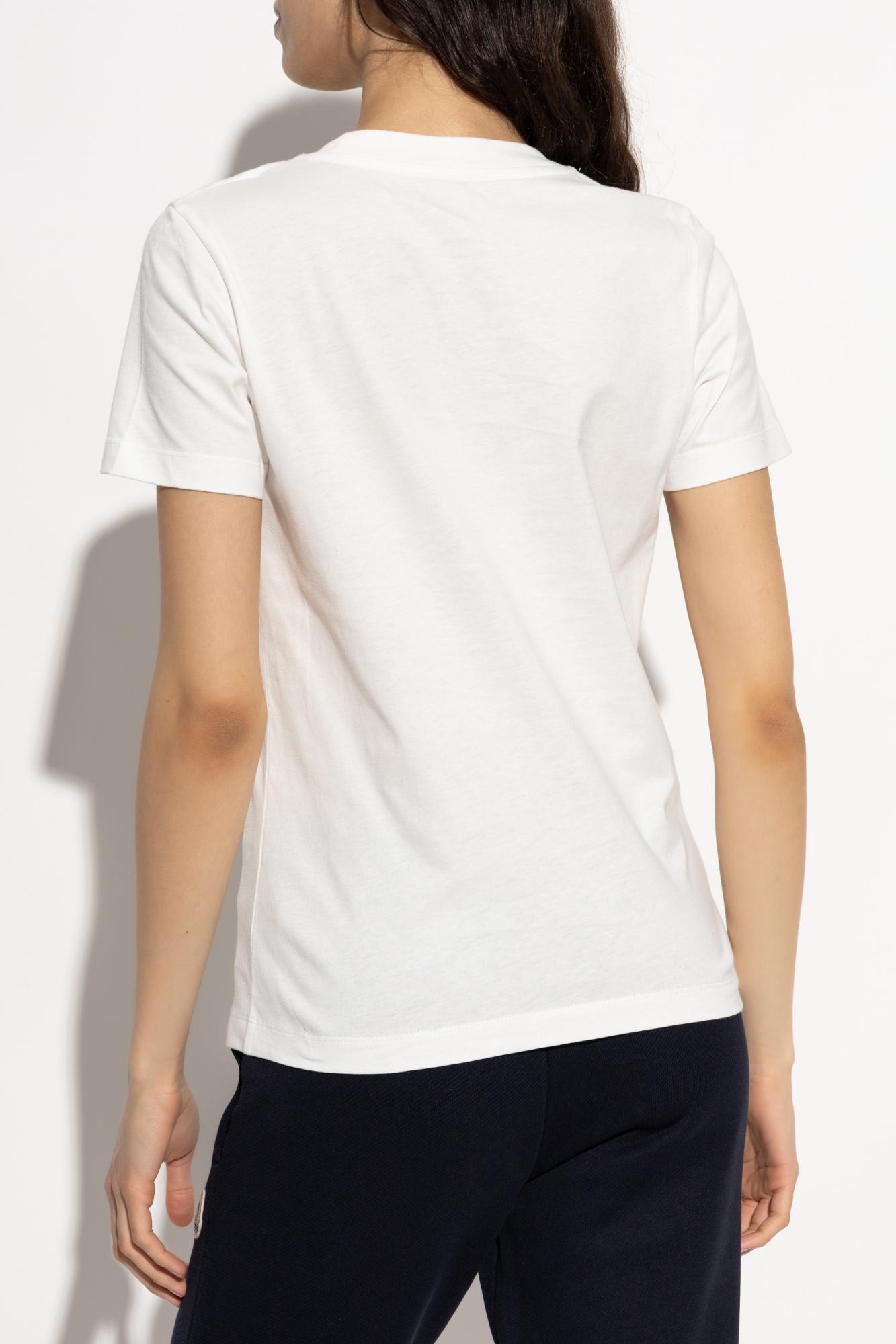 Moncler Women White Cotton Rhinestone Logo T-shirt In White