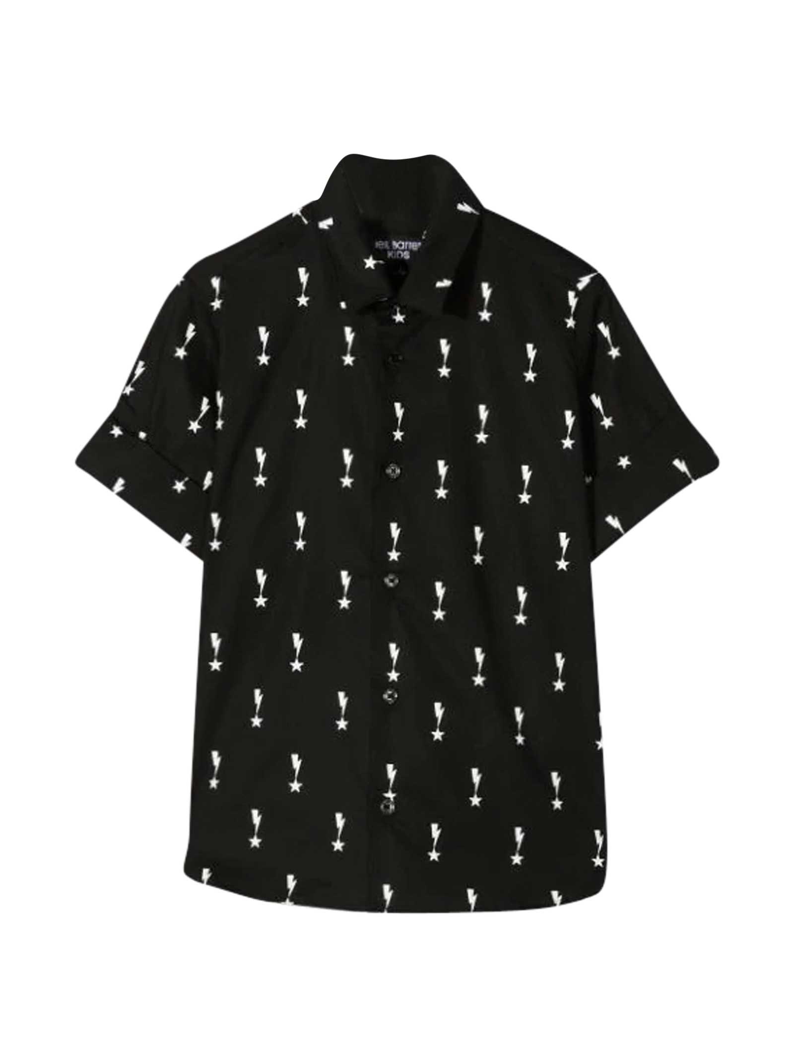 Neil Barrett Teen Lightning Print Short-sleeved Shirt In Nero