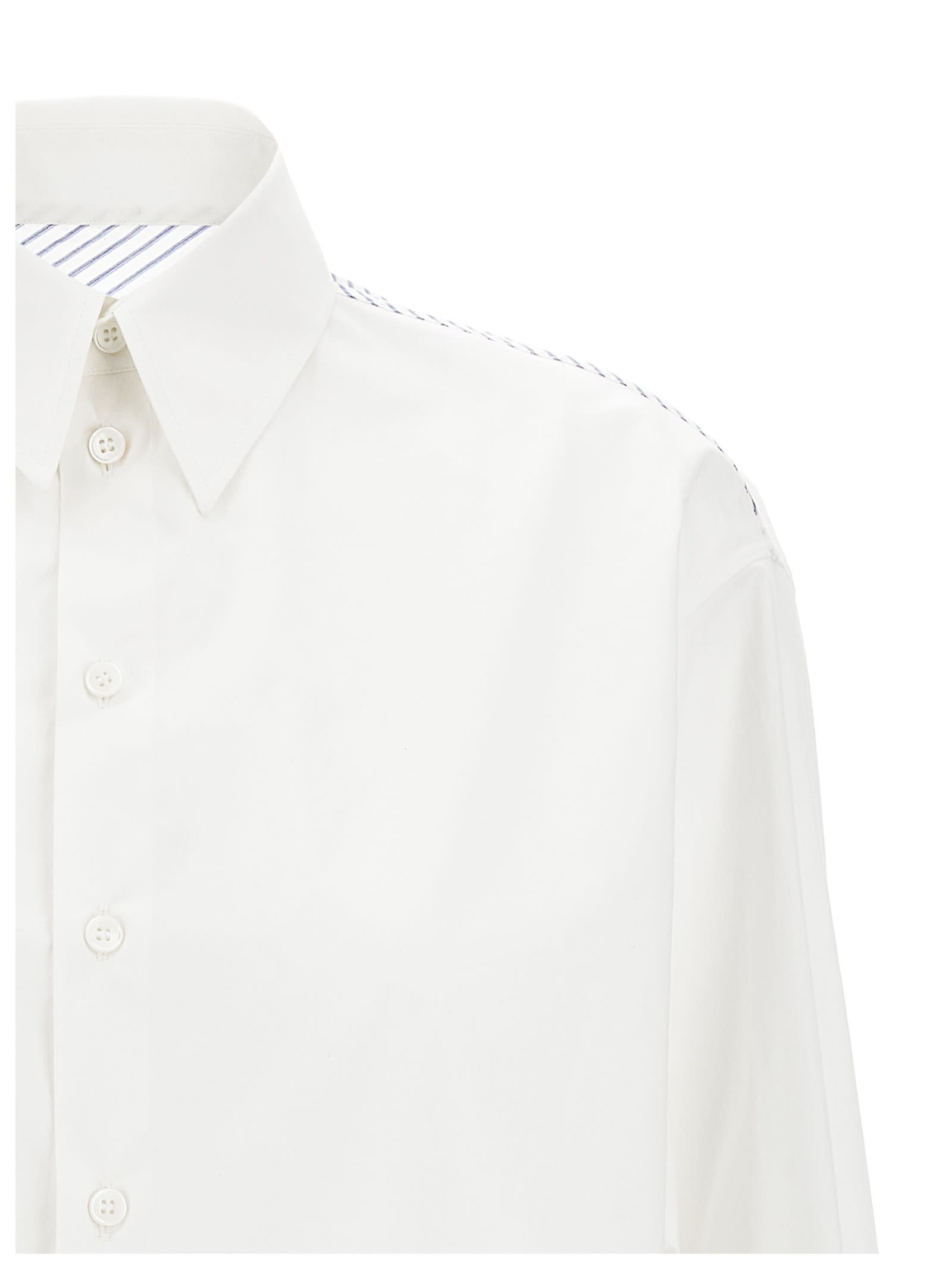 Mm6 Maison Margiela Collared Asymmetric Shirt Contrast Panel In White