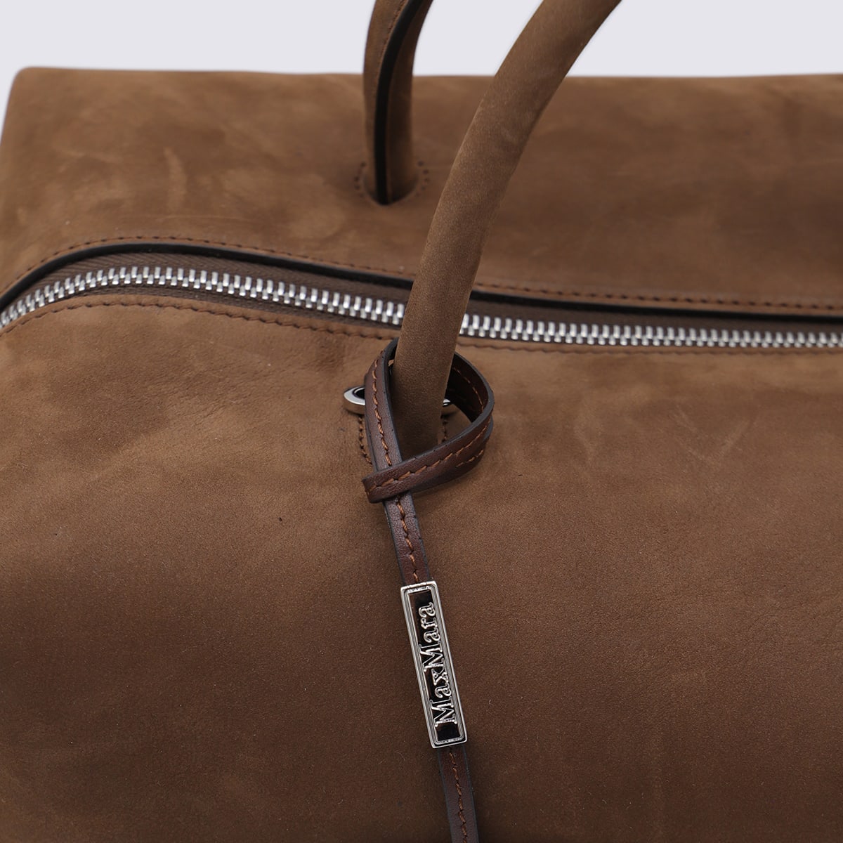 Max Mara Brown Old Suede Leather Top Handle Bag In Brown