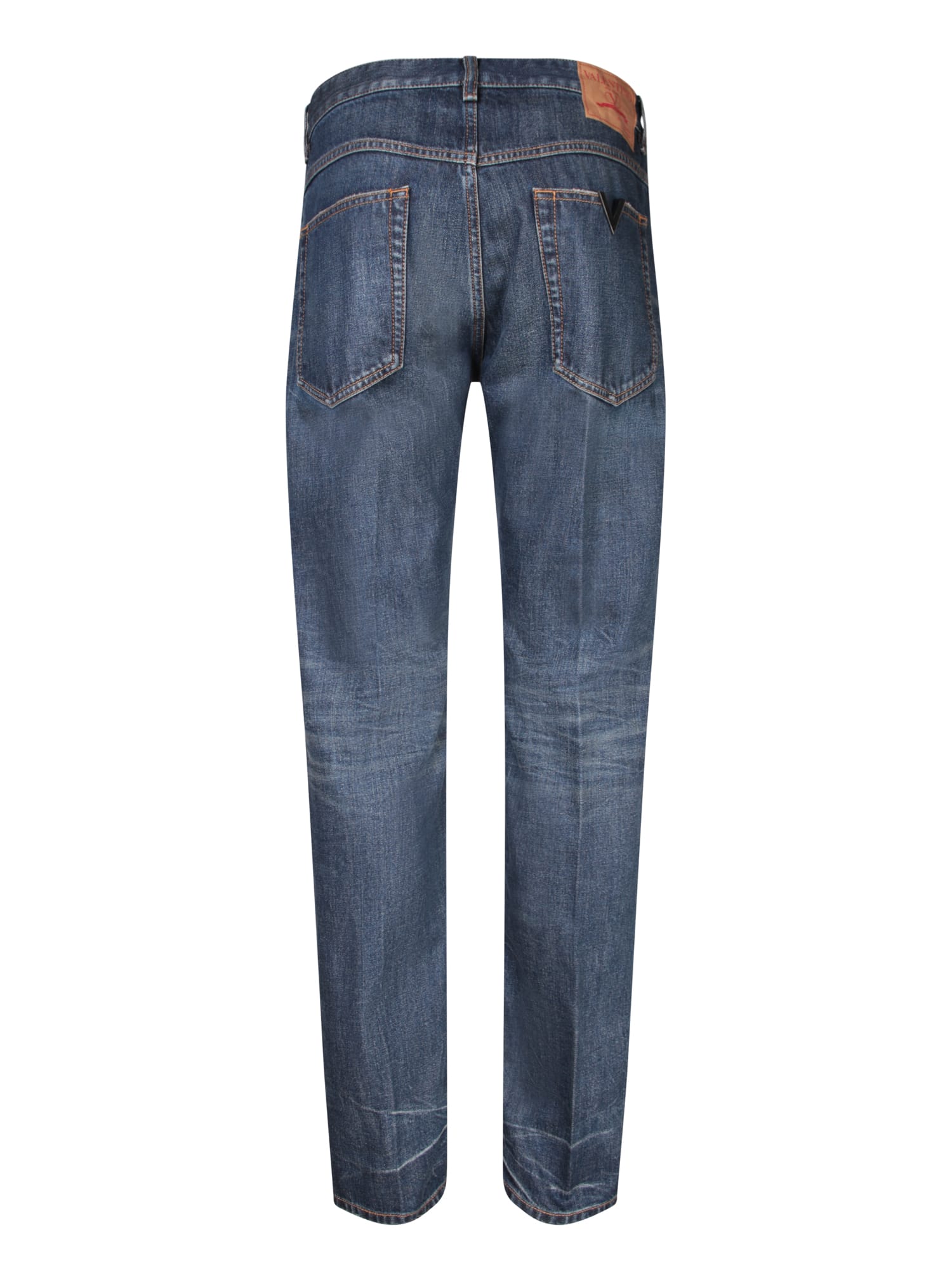 Shop Valentino Straight V Logo Blue Jeans