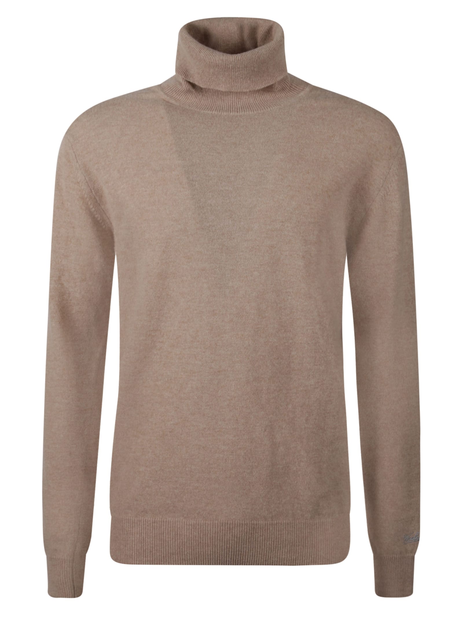 Woolrich Turtleneck Knitwear With Ribbed Cuffs And Hem In Brown