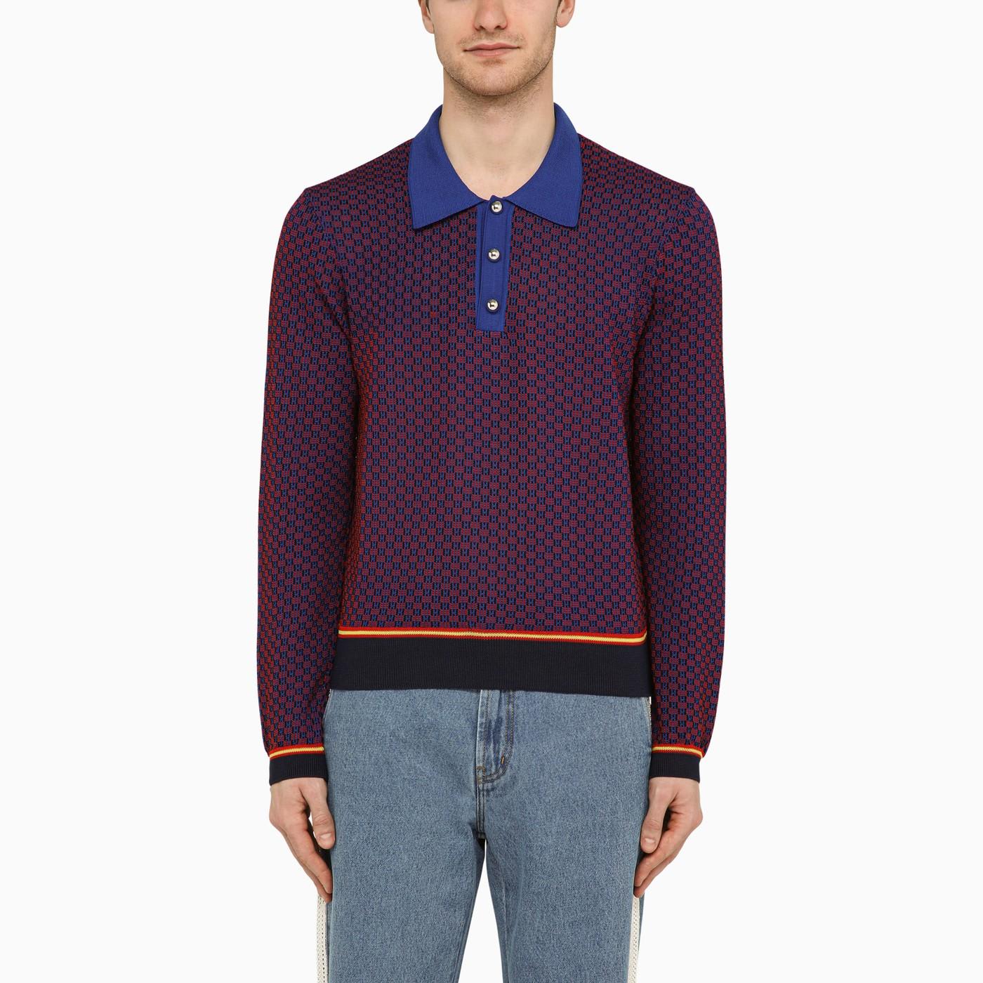 Red/blue/purple Jacquard Long-sleeved Polo Shirt