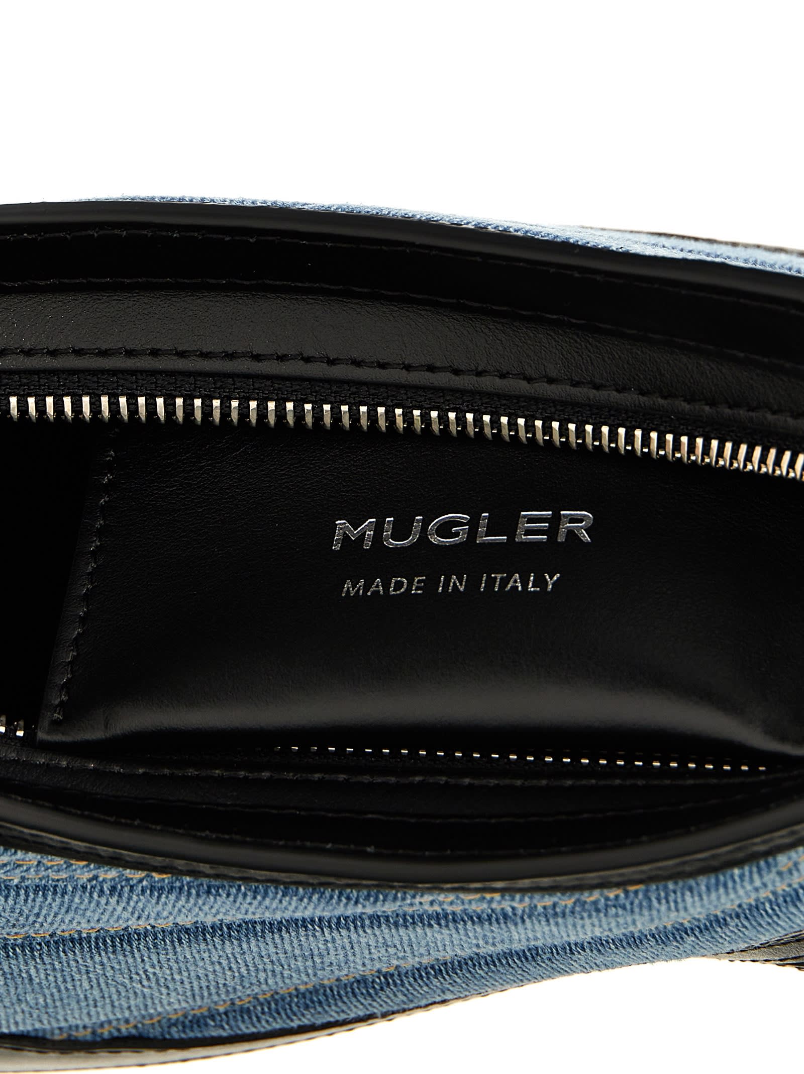 Shop Mugler Small Denim Spiral Curve 01 Shoulder Bag