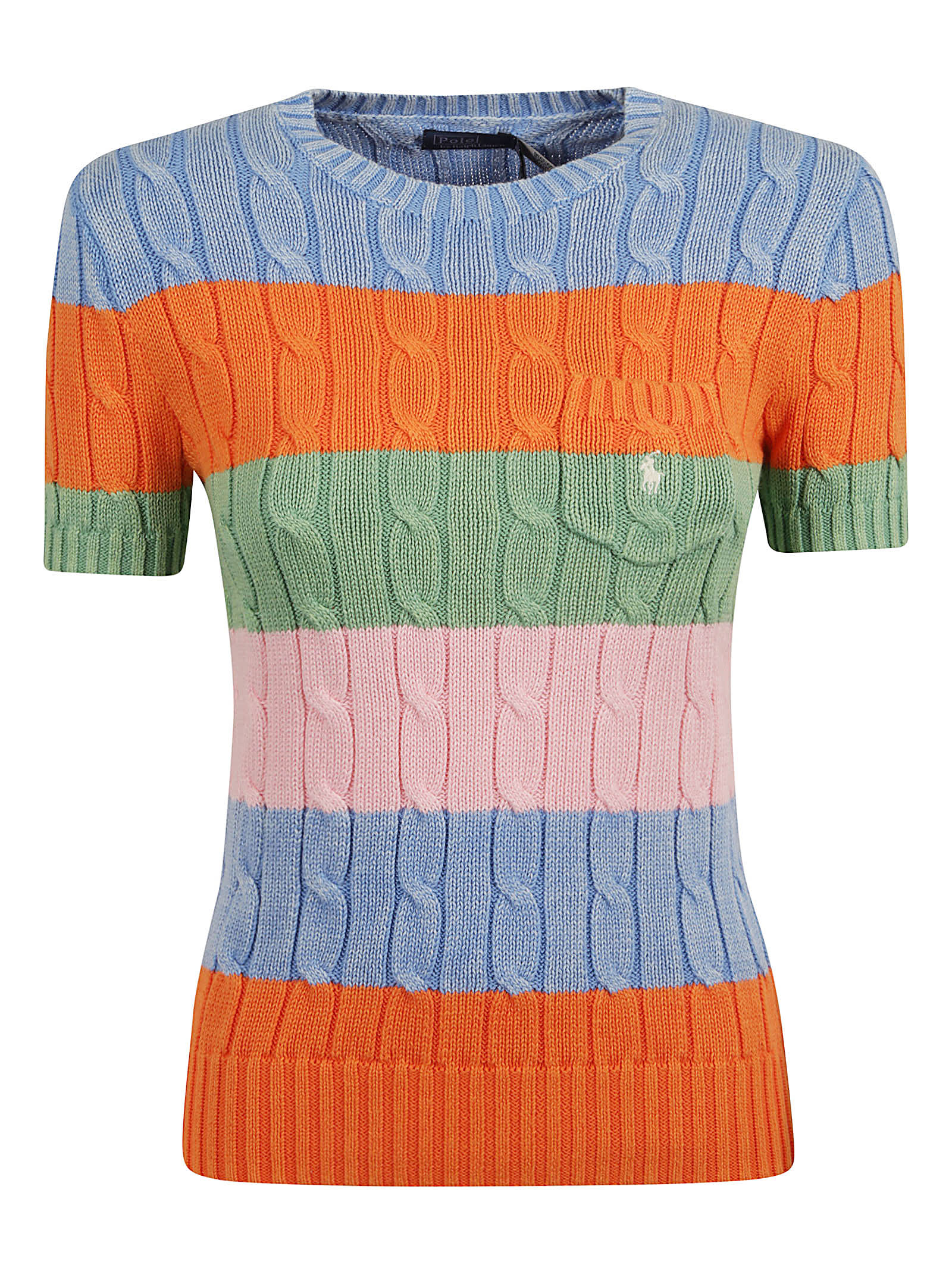 Shop Ralph Lauren Stripe Patterned Knitted Short-sleeved Sweatshirt In Multicolor