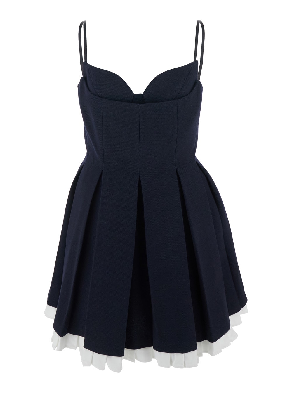 Shushu-tong Black Pleated Sleeveless Dress With Sweetheart Neckline And Contrasting Hem In Wool Woman In Blue