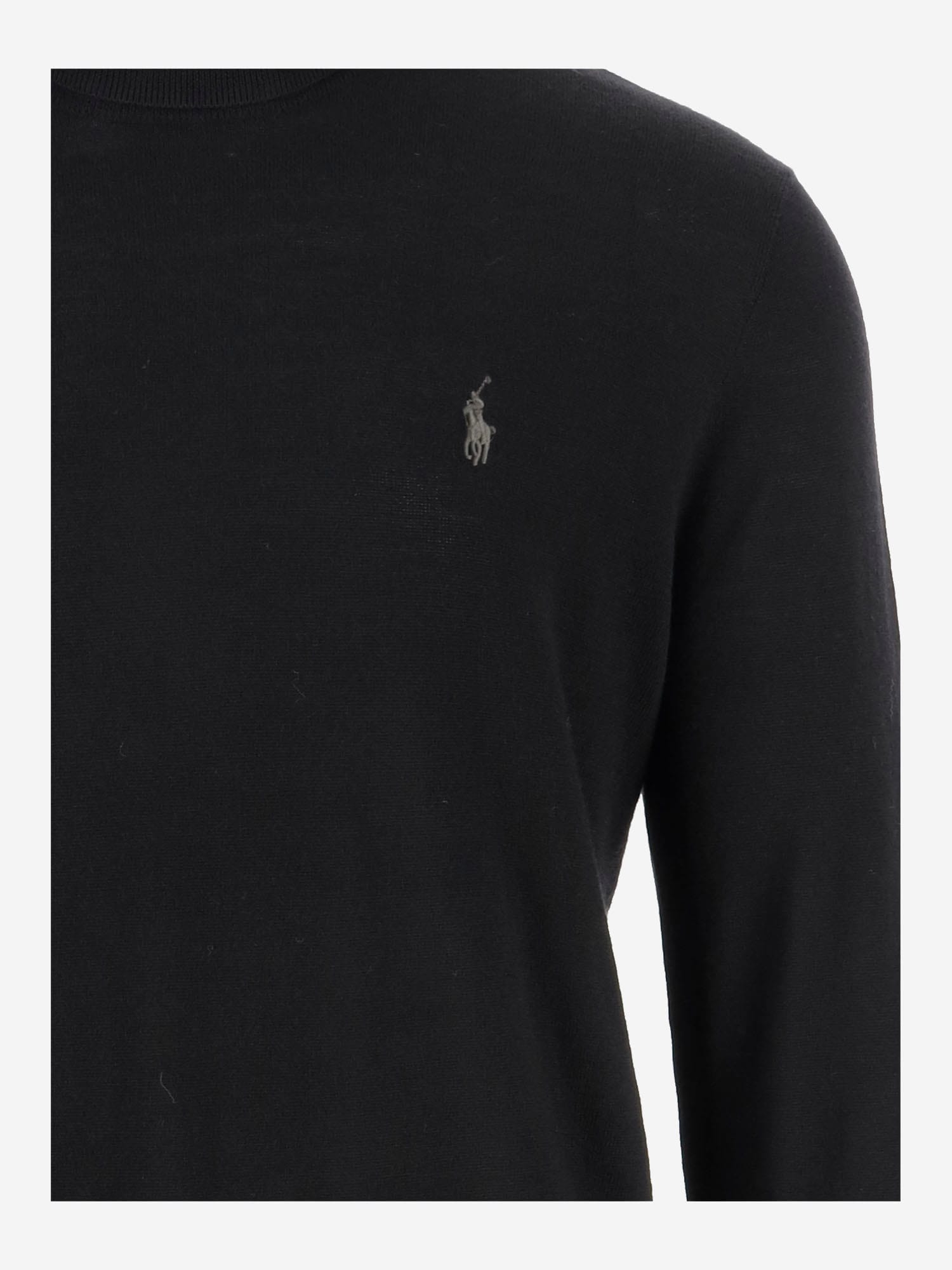 Shop Polo Ralph Lauren Wool Pullover With Logo In Black