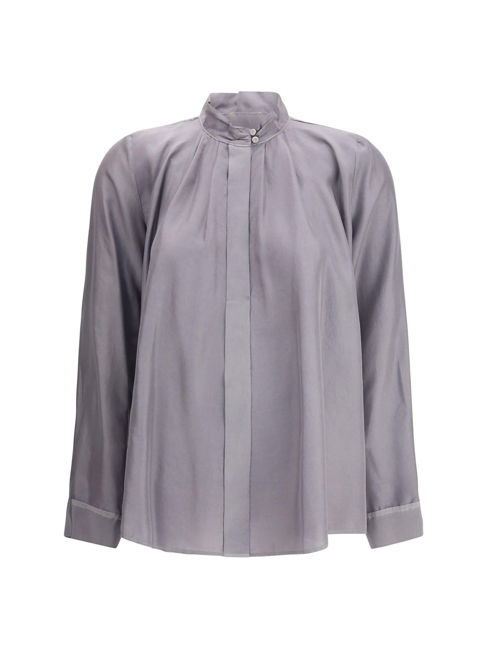 Forte Forte Crater-collar Shirt In Habotai Silk In Gray