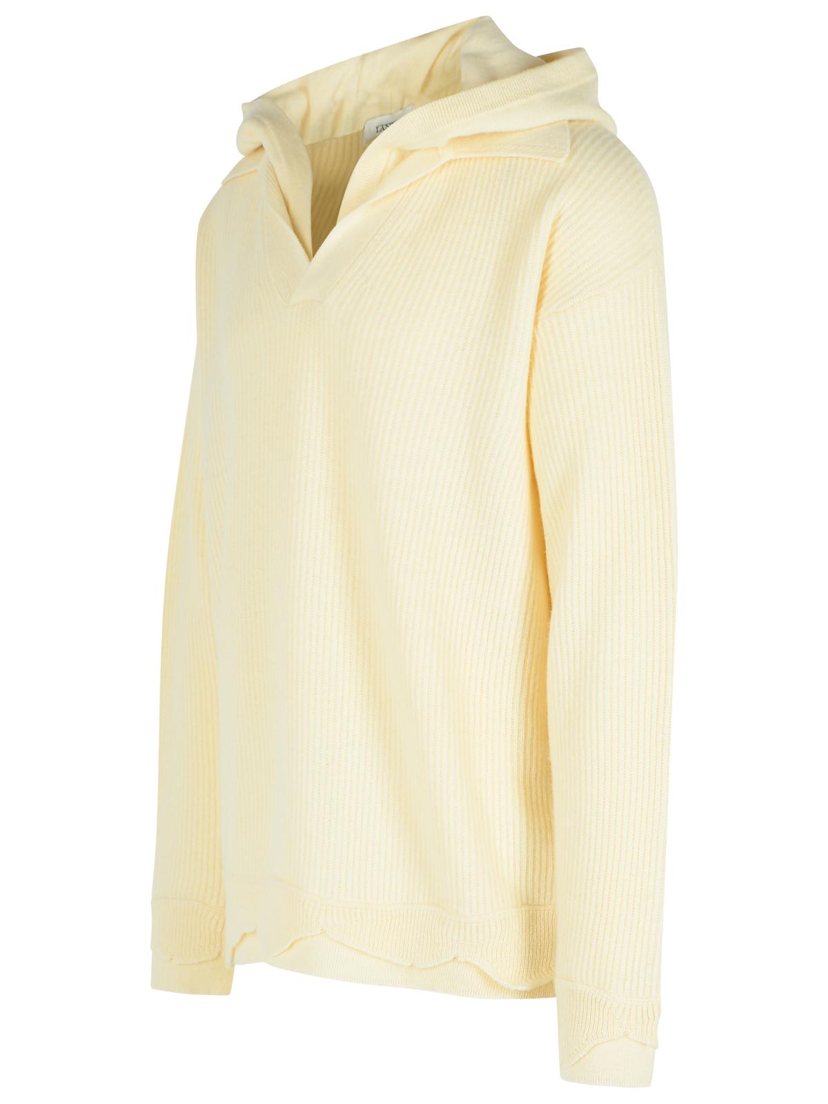 Laneus Hooded V Neck Long Sleeve Knit Sweater In Yellow