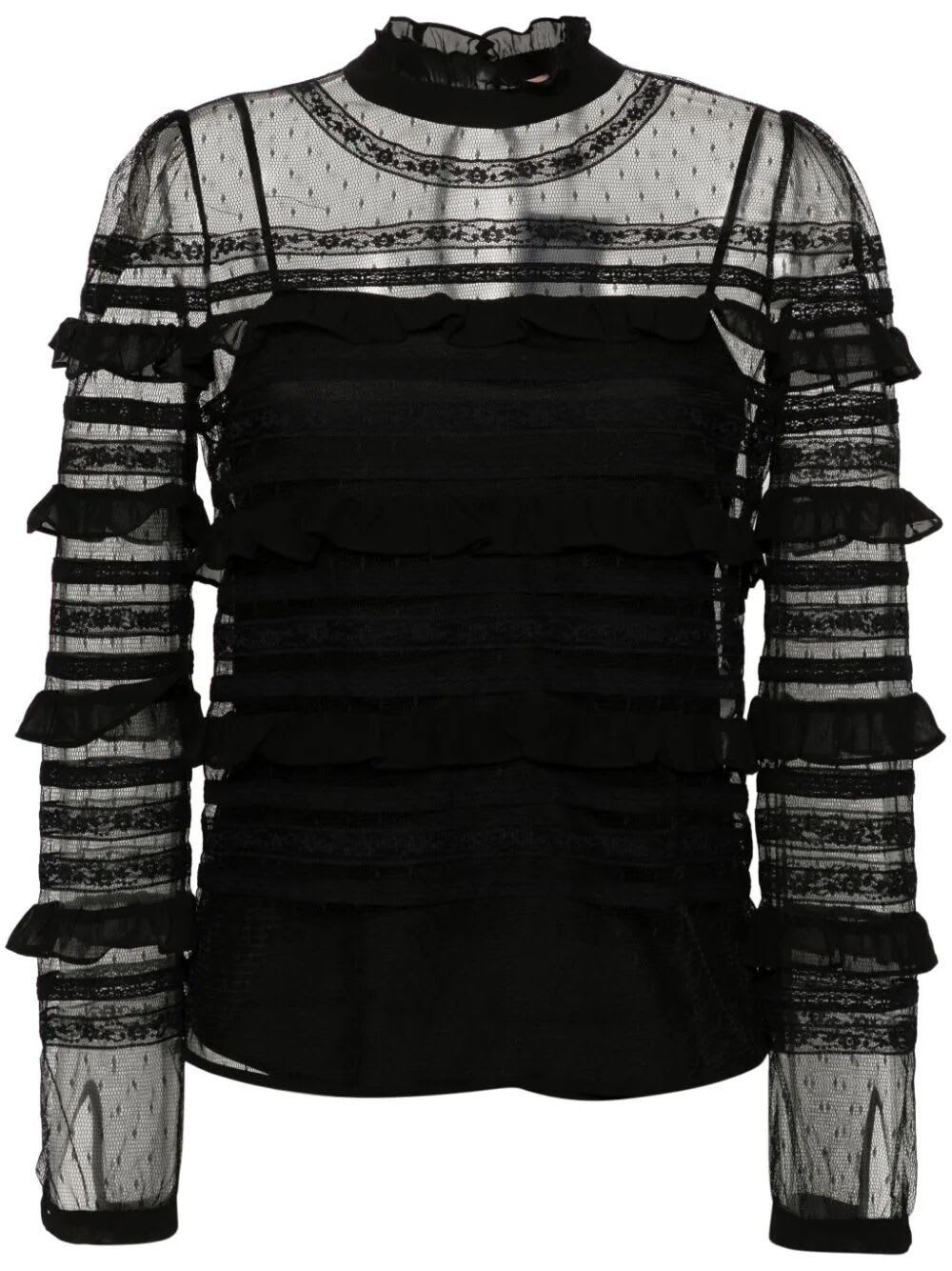 Shop Twinset Long Sleeves Laced Shirt In Black
